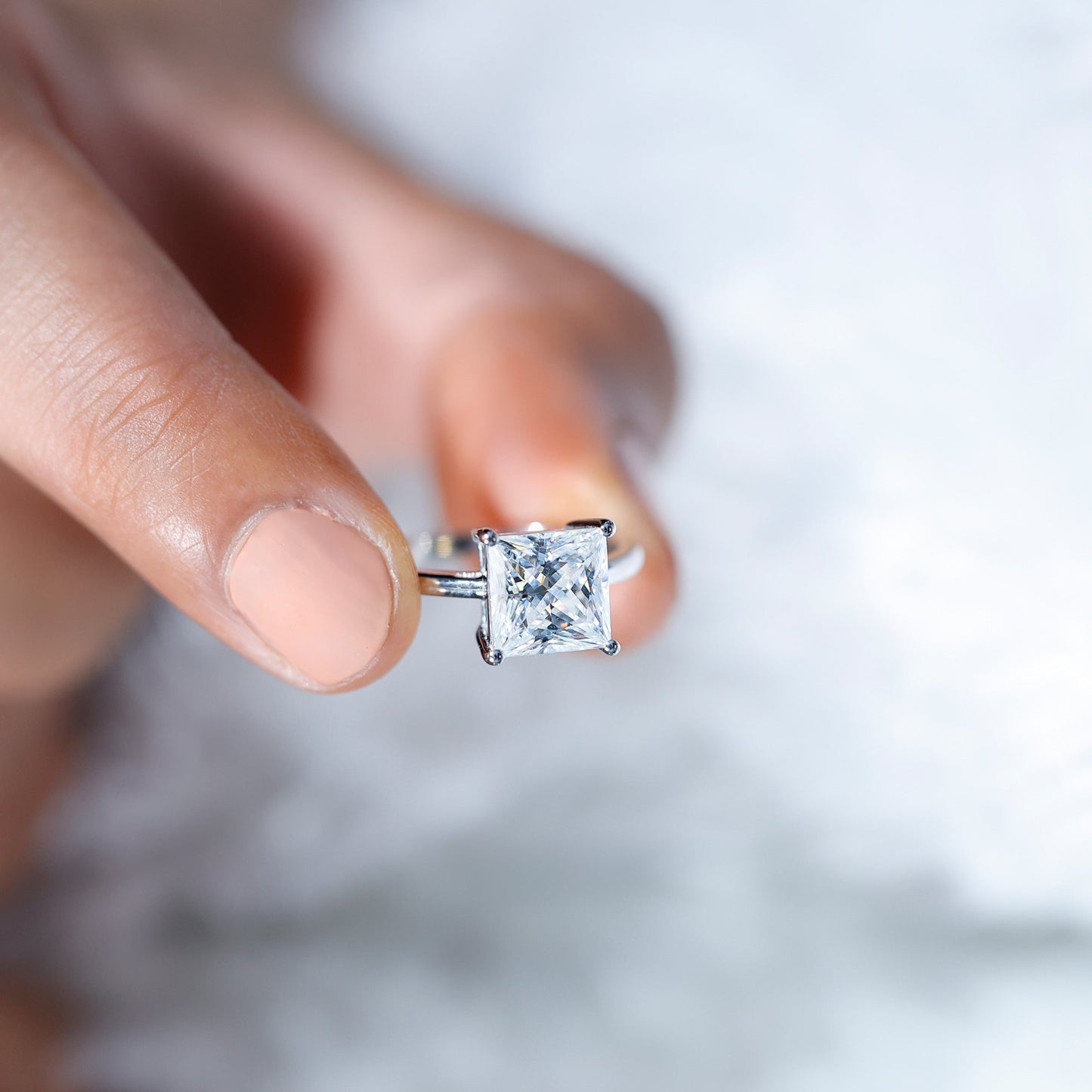 3 Carat Princess Cut Moissanite Solitaire Engagement Ring