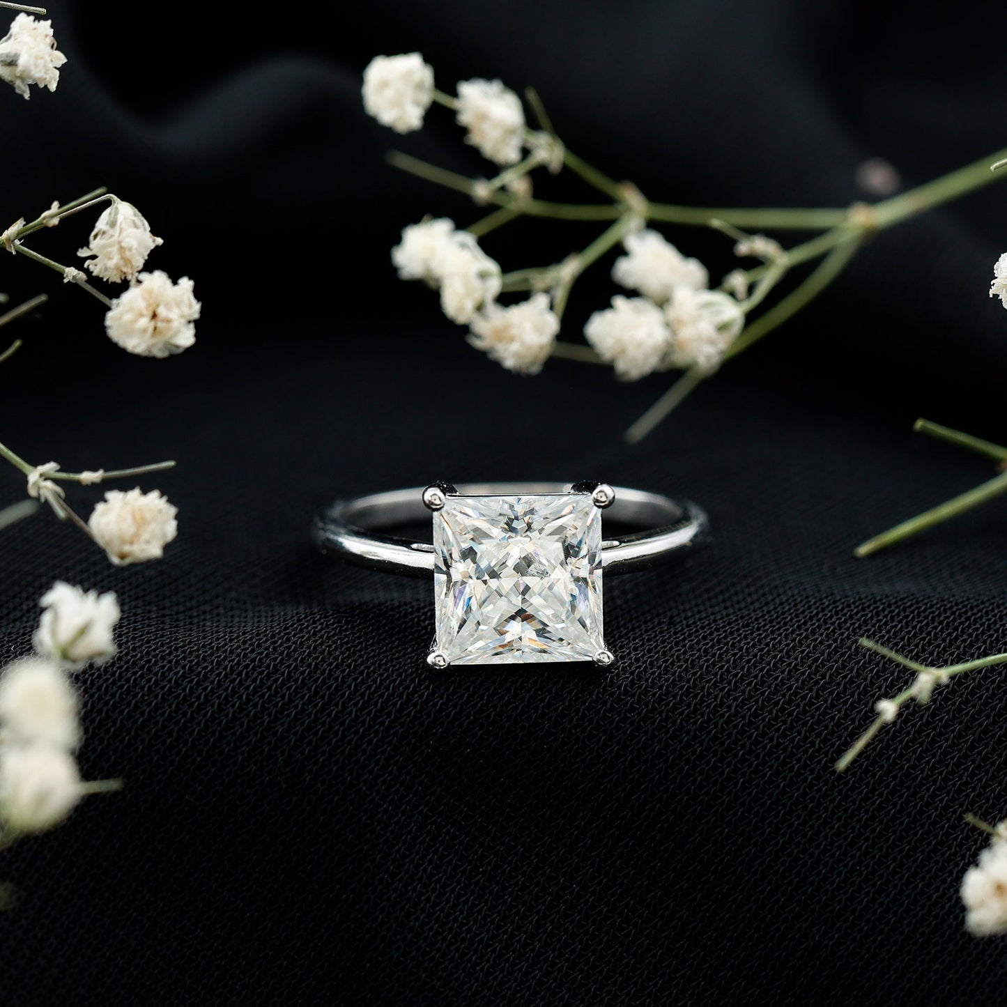 3 Carat Princess Cut Moissanite Solitaire Engagement Ring