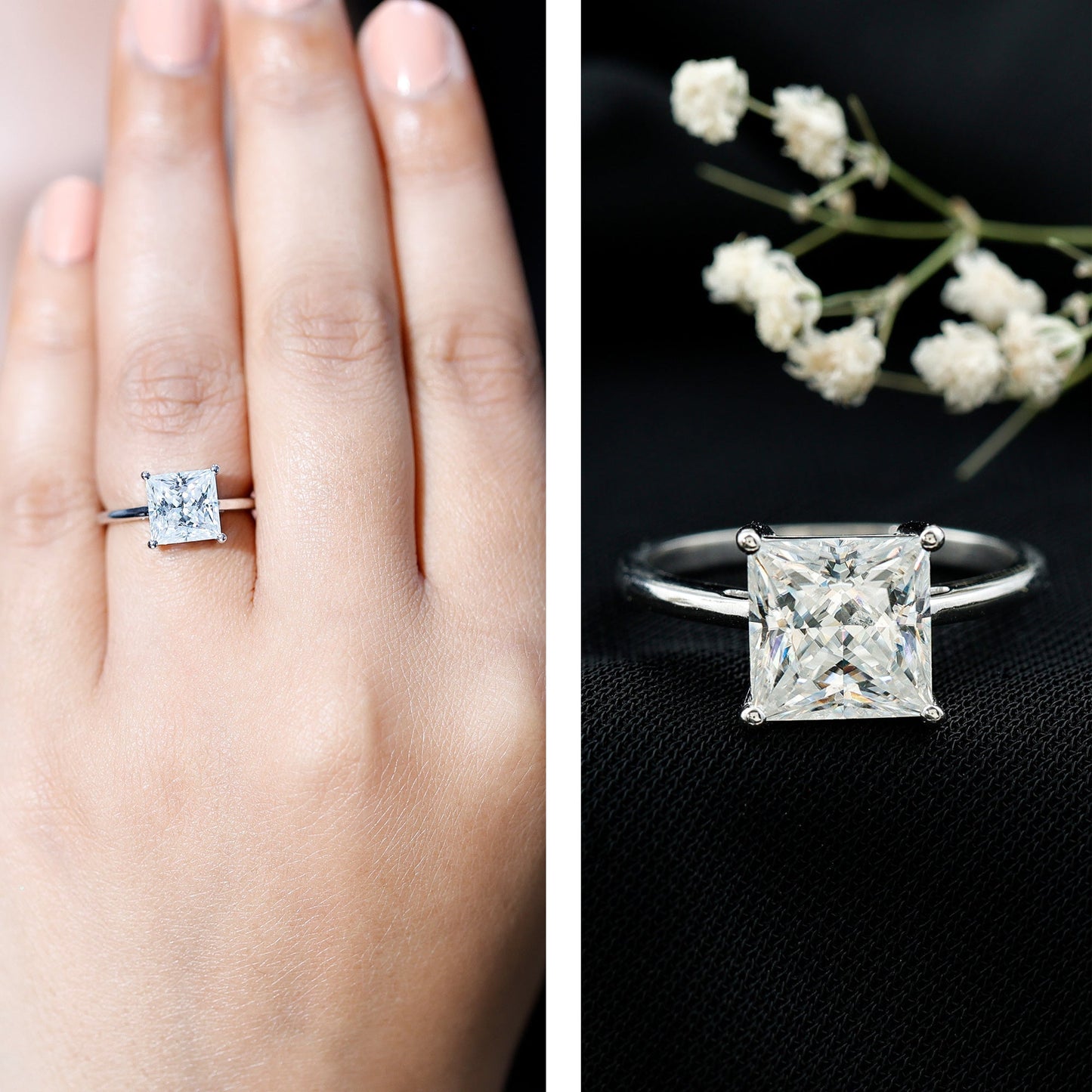 3 Carat Princess Cut Moissanite Solitaire Engagement Ring
