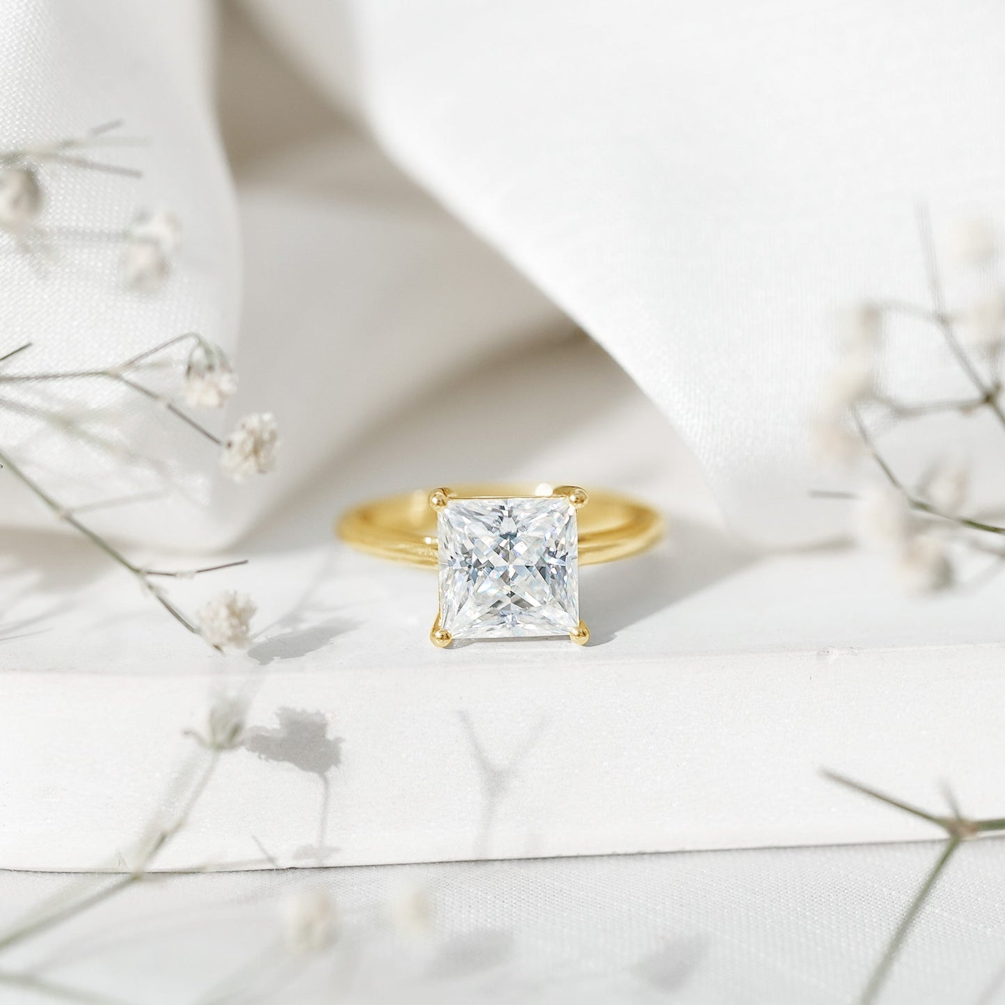 3 Carat Princess Cut Moissanite Solitaire Engagement Ring