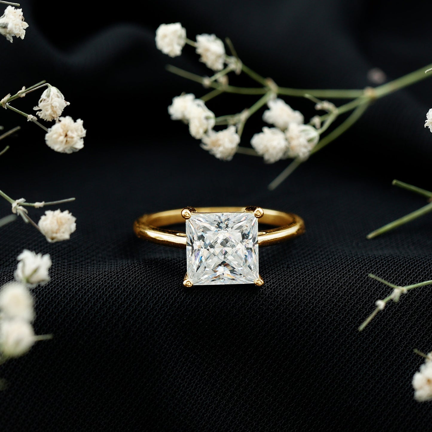 3 Carat Princess Cut Moissanite Solitaire Engagement Ring