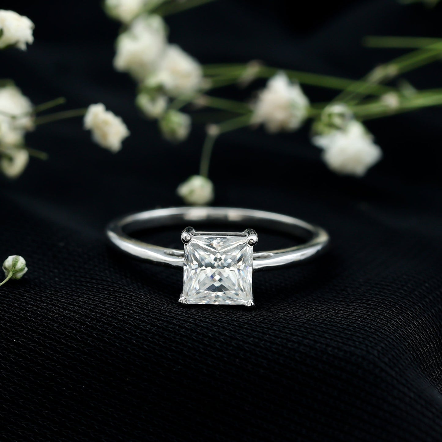 1 CT Princess Cut Moissanite Solitaire Ring for Women