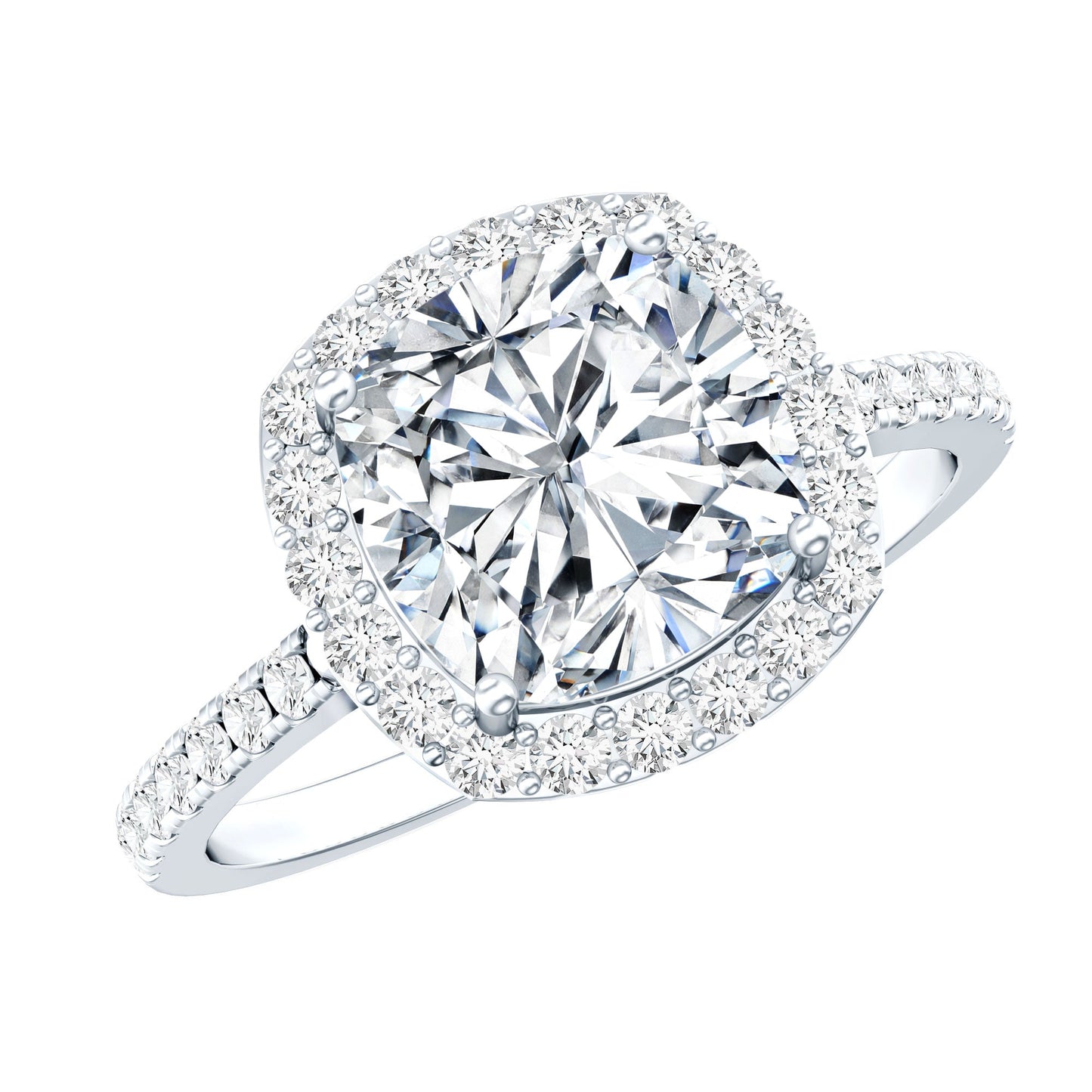 Victorian Style 3 Carat Cushion Moissanite Halo Engagement Ring