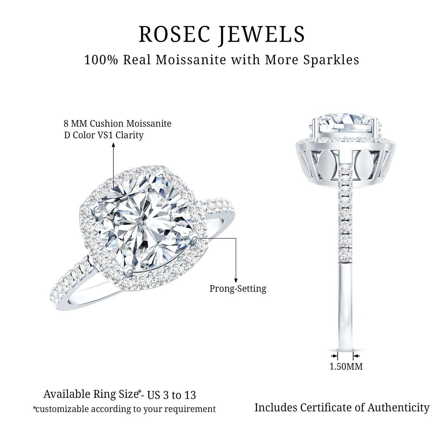 Victorian Style 3 Carat Cushion Moissanite Halo Engagement Ring