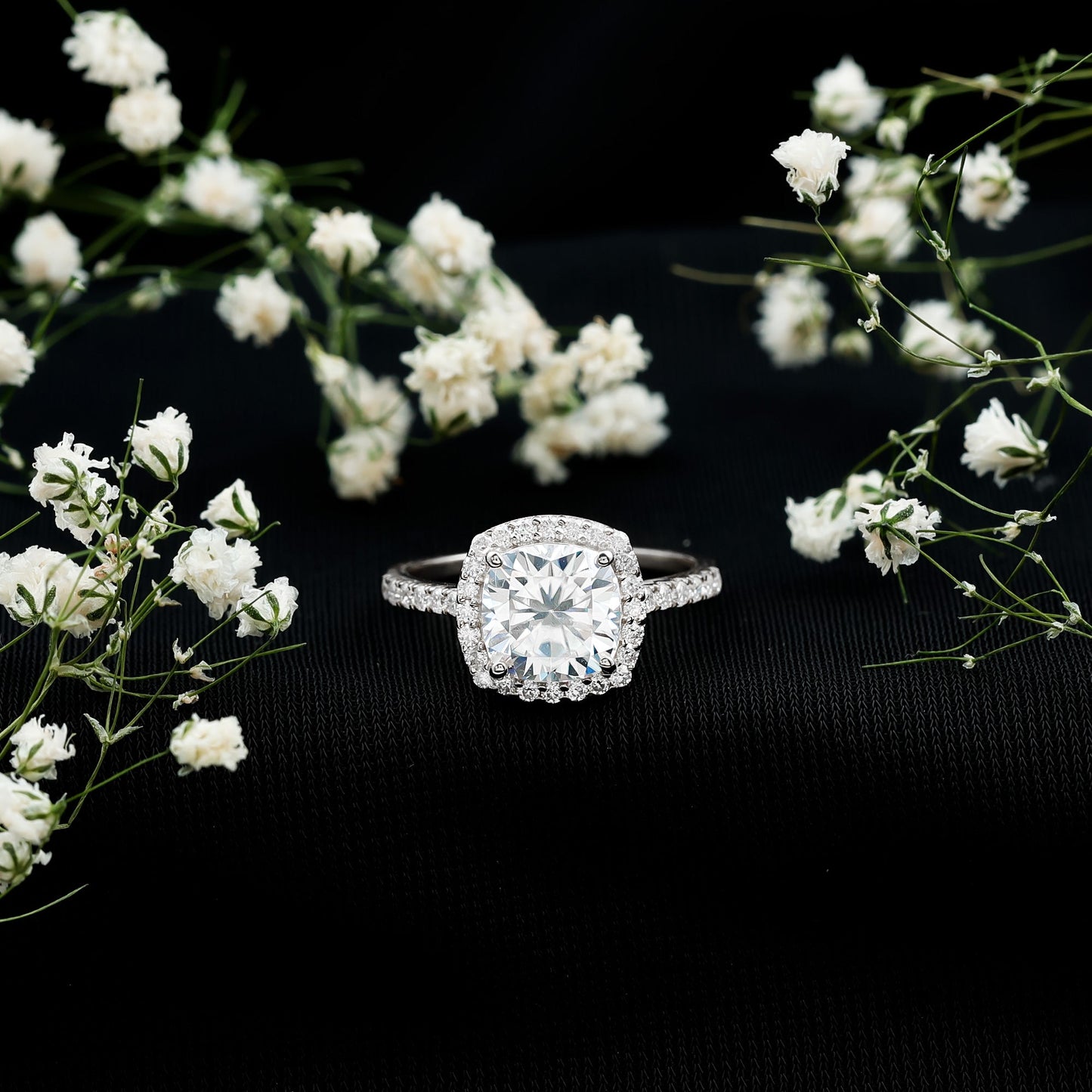 Victorian Style 3 Carat Cushion Moissanite Halo Engagement Ring