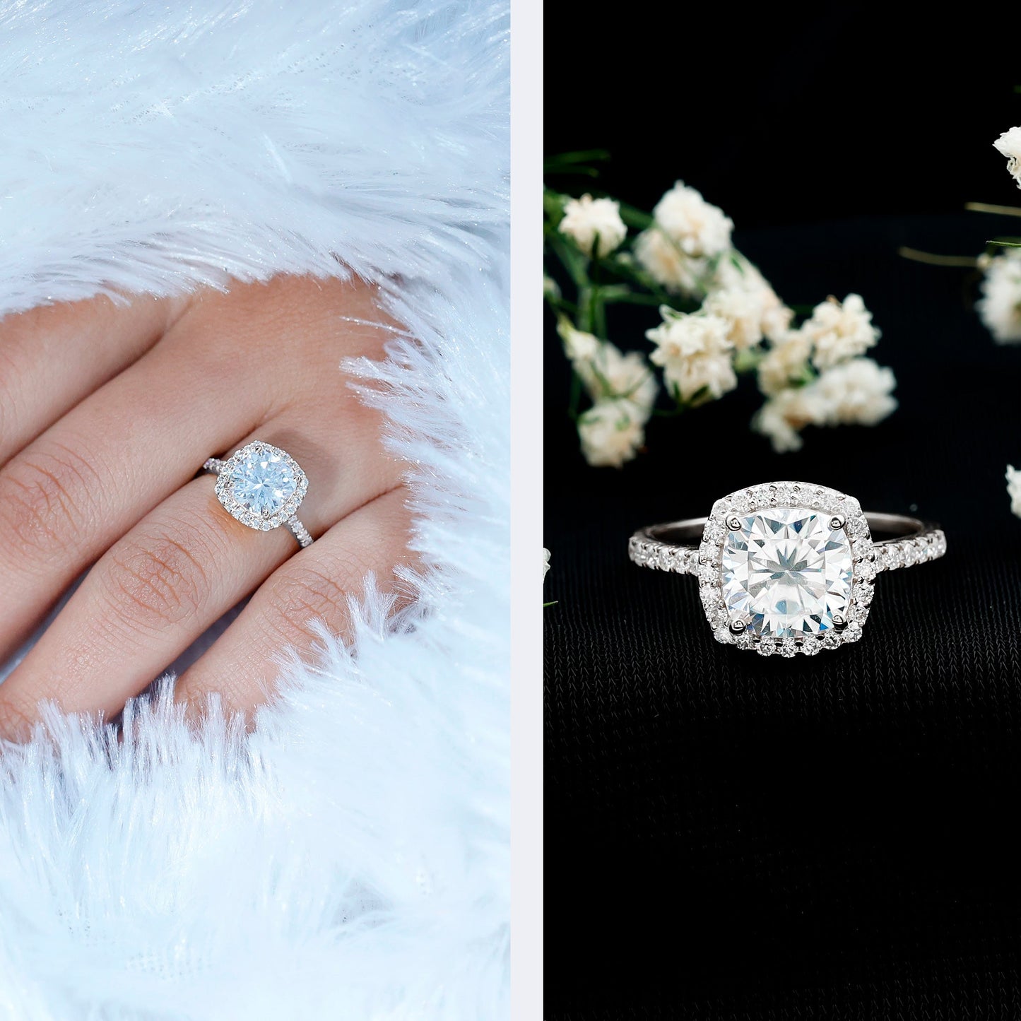 Victorian Style 3 Carat Cushion Moissanite Halo Engagement Ring