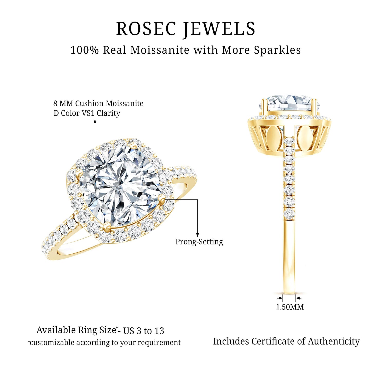 Victorian Style 3 Carat Cushion Moissanite Halo Engagement Ring