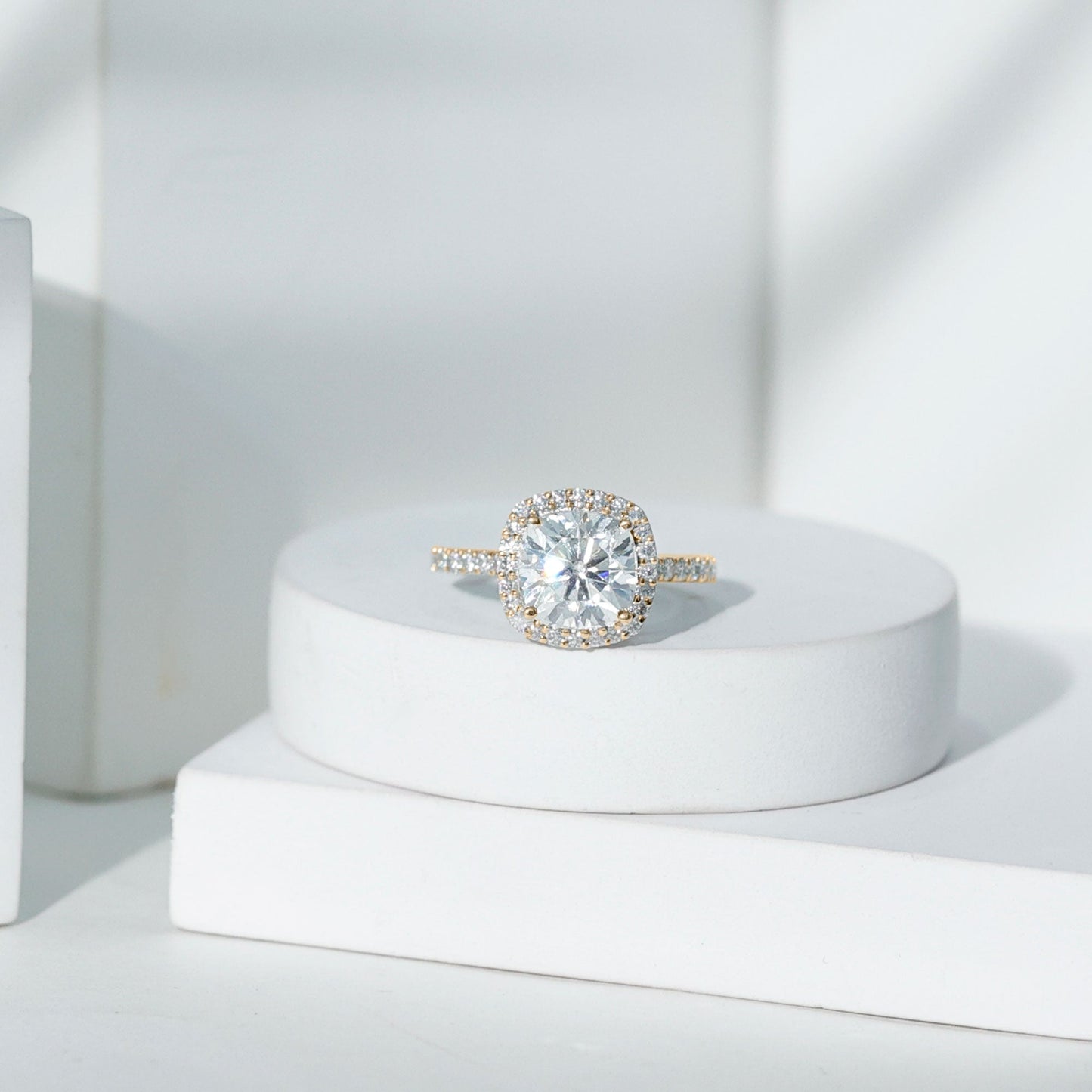 Victorian Style 3 Carat Cushion Moissanite Halo Engagement Ring