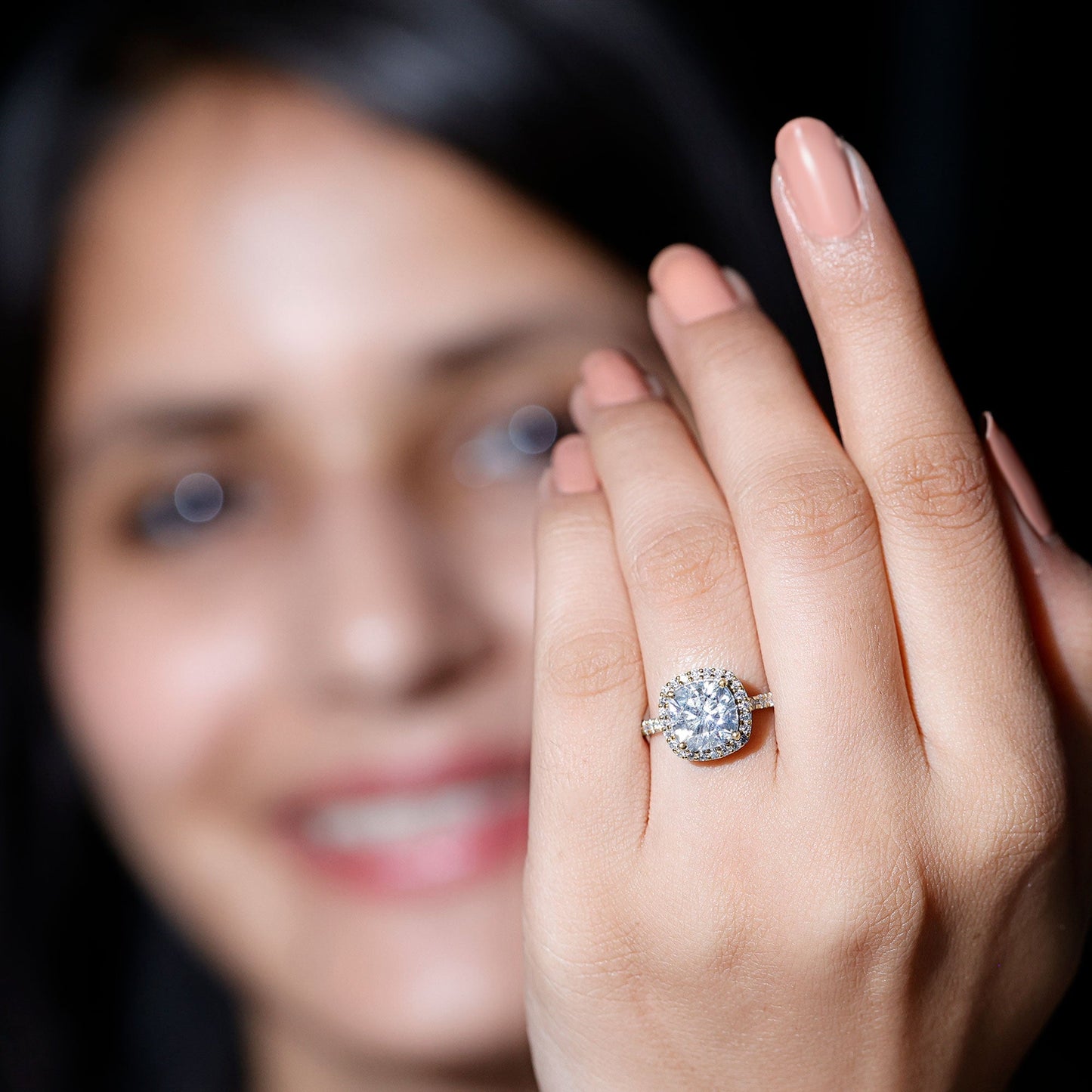Victorian Style 3 Carat Cushion Moissanite Halo Engagement Ring
