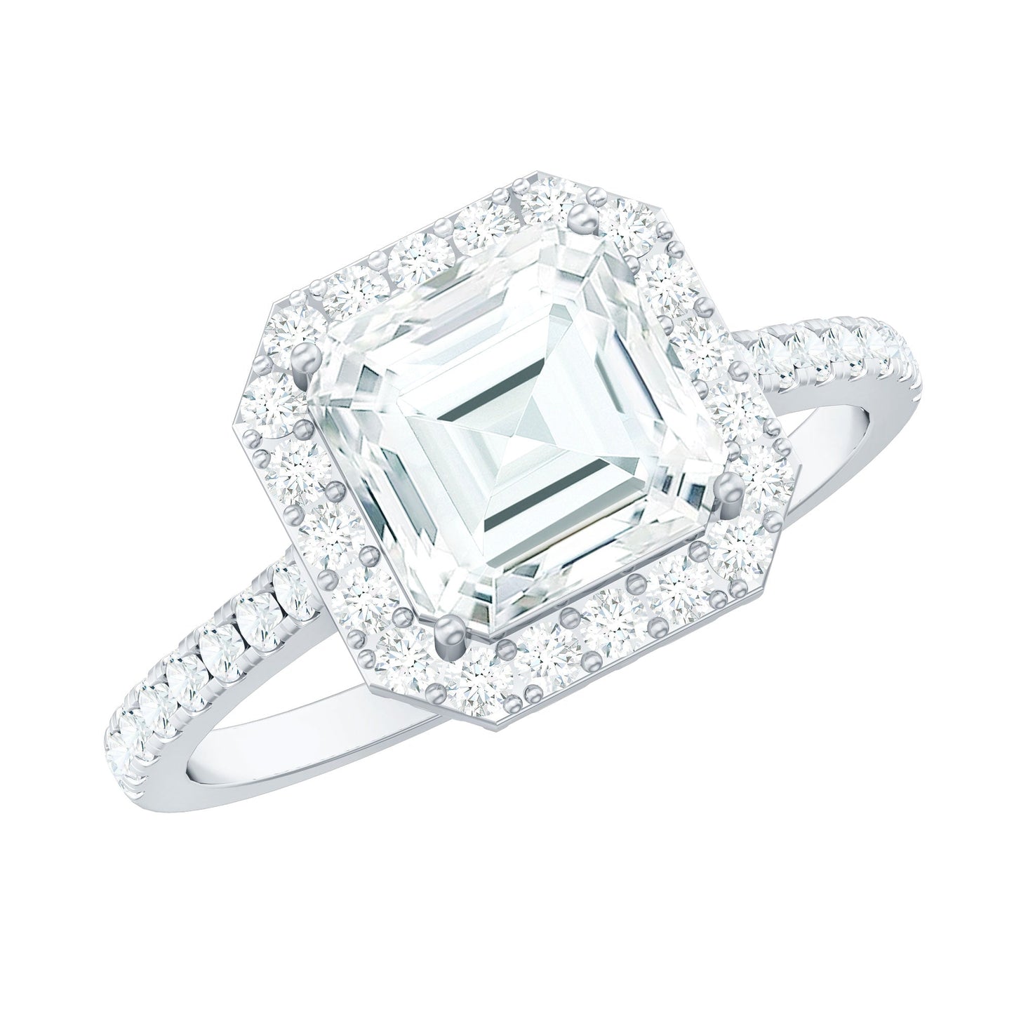 Certified Asscher Cut Moissanite Halo Engagement Ring for Women