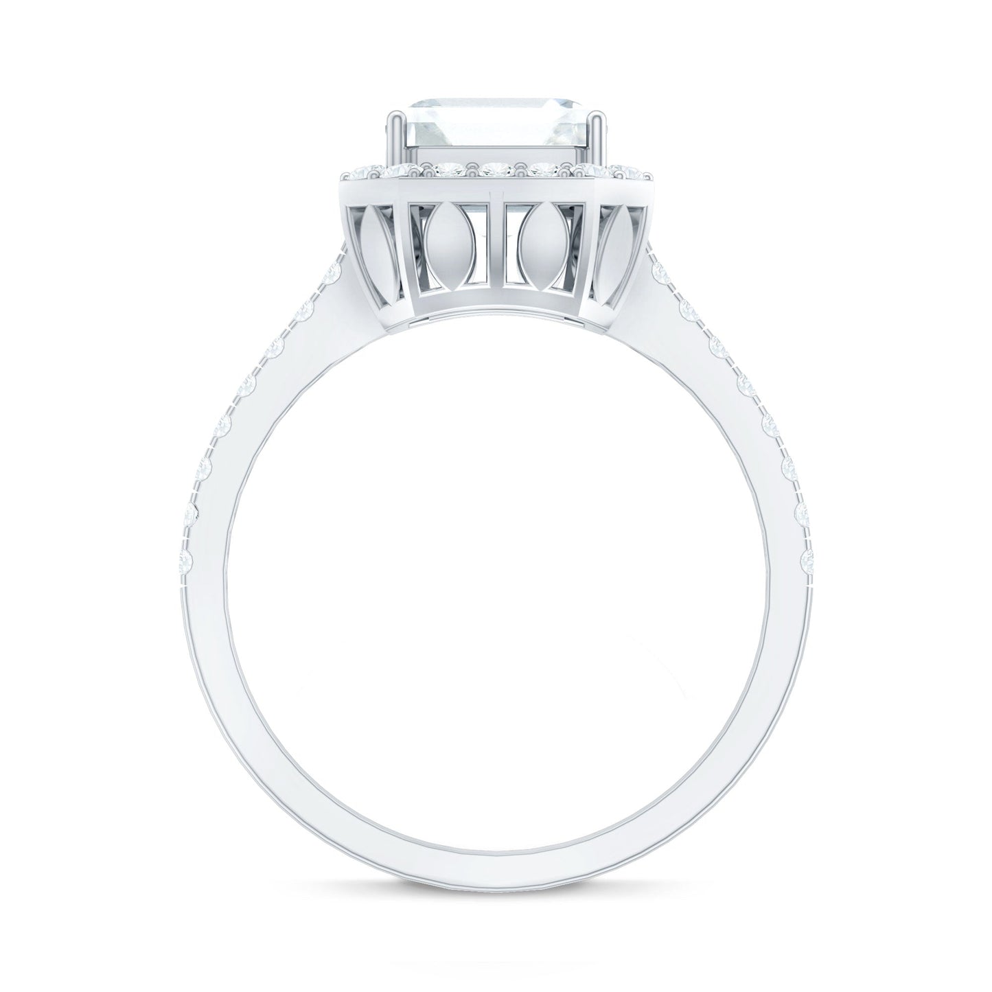 Certified Asscher Cut Moissanite Halo Engagement Ring for Women