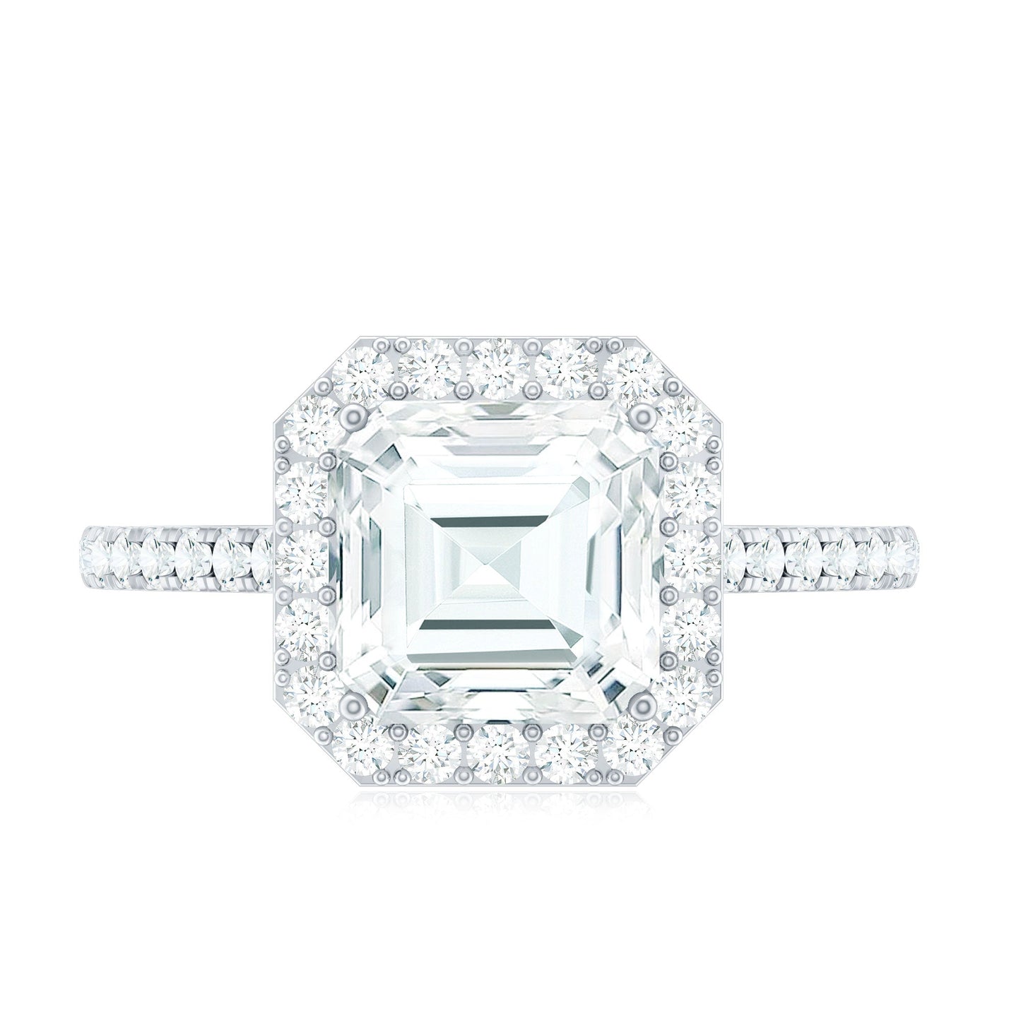 Certified Asscher Cut Moissanite Halo Engagement Ring for Women