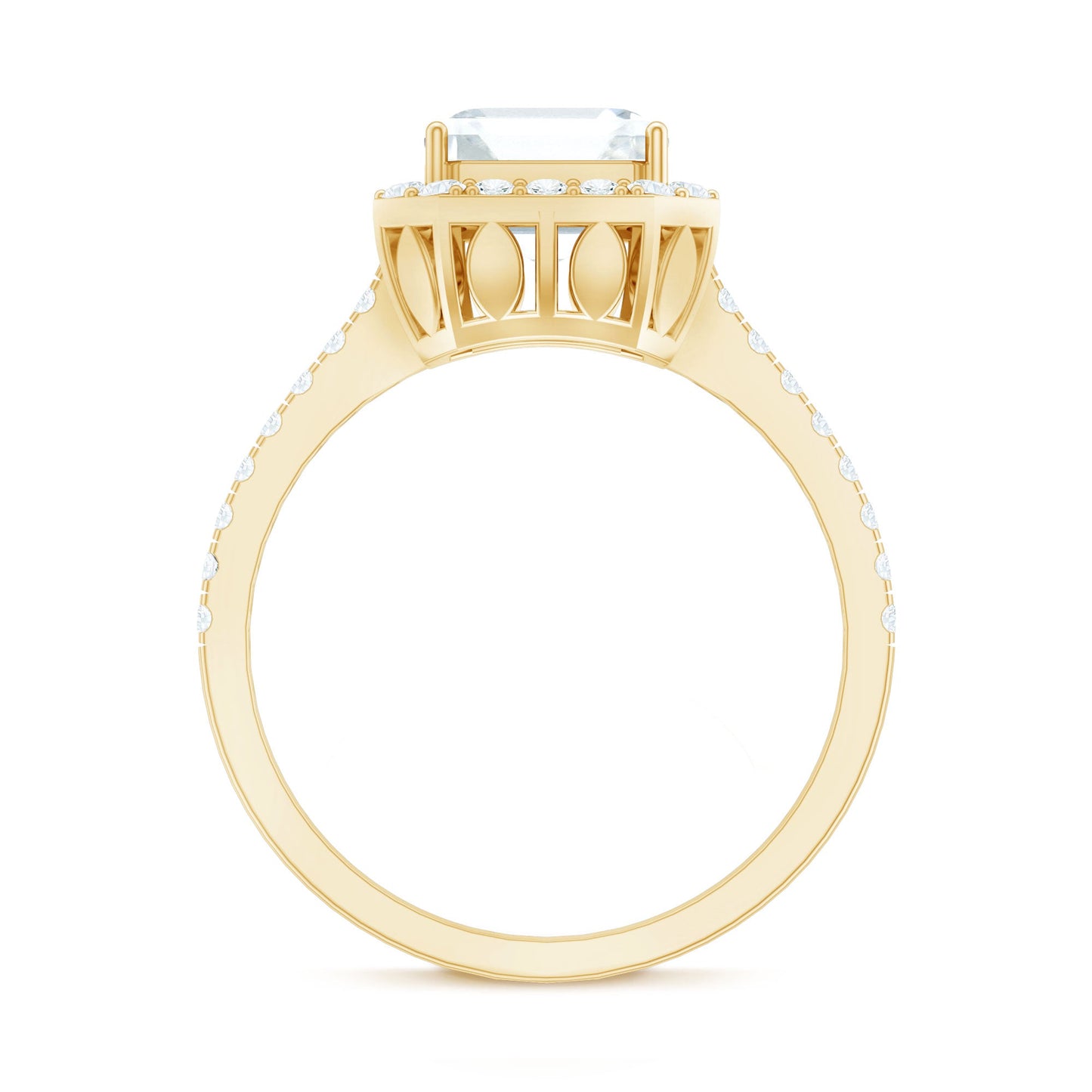 Certified Asscher Cut Moissanite Halo Engagement Ring for Women