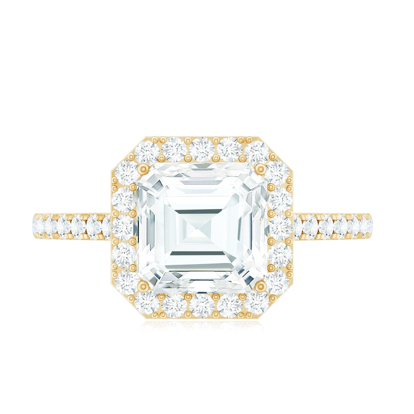 Certified Asscher Cut Moissanite Halo Engagement Ring for Women