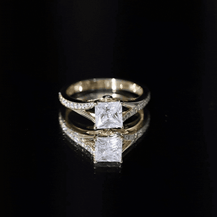 Certified Princess Cut Moissanite Engagement Ring With Split Shank