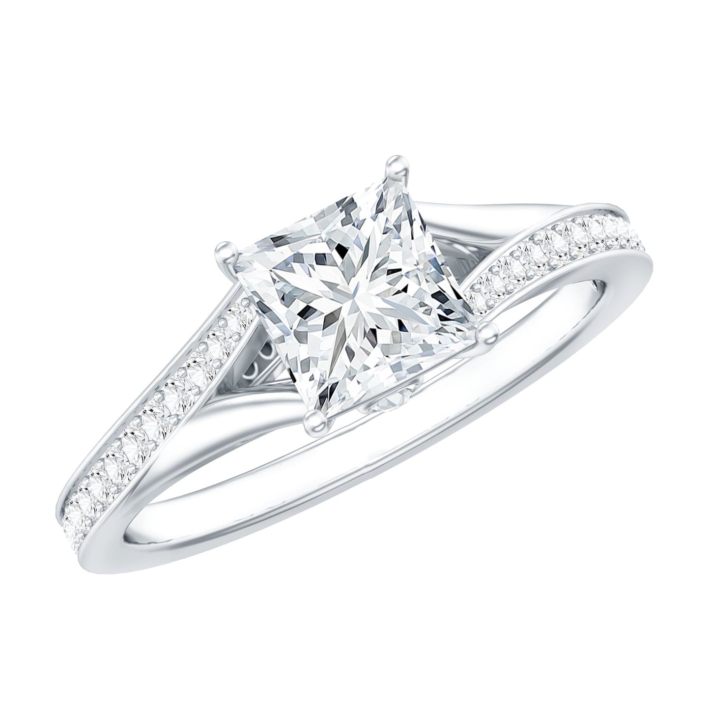 Certified Princess Cut Moissanite Engagement Ring With Split Shank