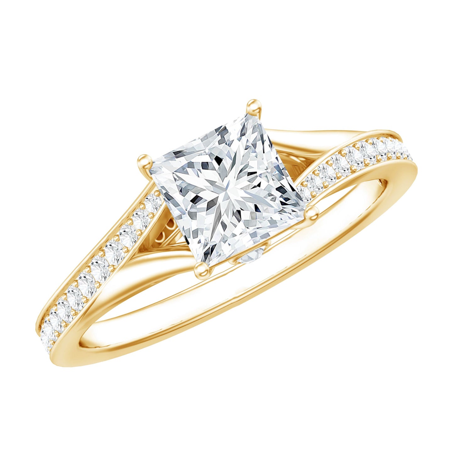Certified Princess Cut Moissanite Engagement Ring With Split Shank