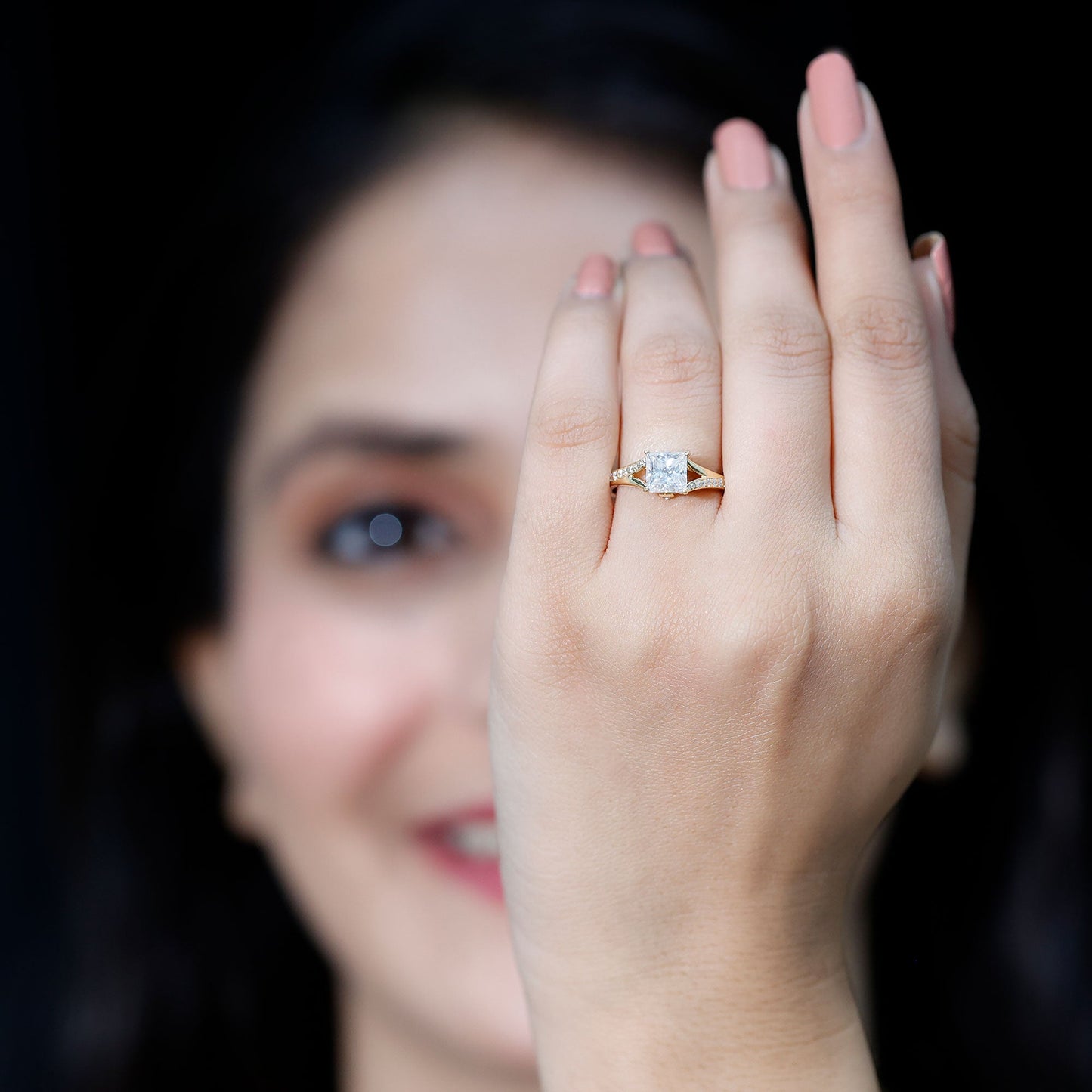 Certified Princess Cut Moissanite Engagement Ring With Split Shank