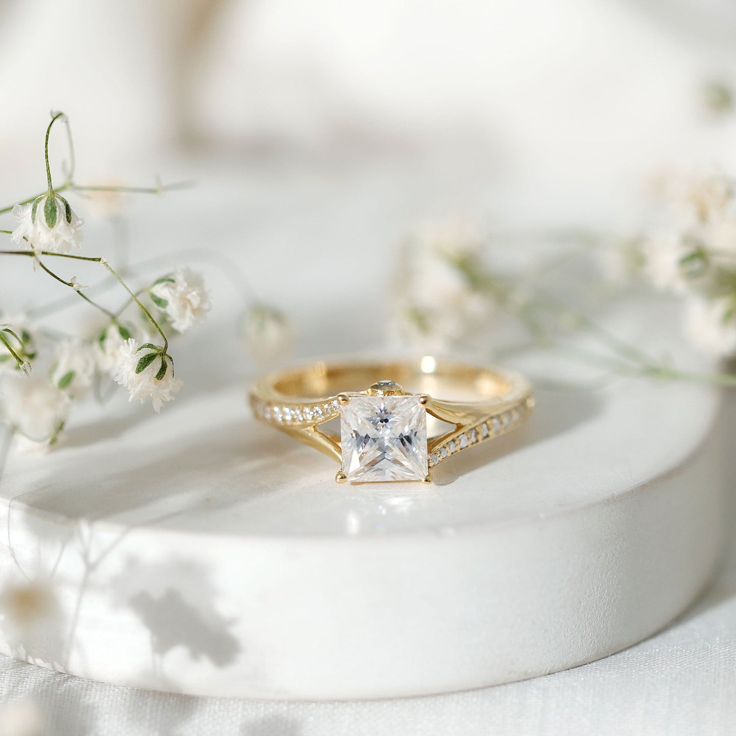 Certified Princess Cut Moissanite Engagement Ring With Split Shank