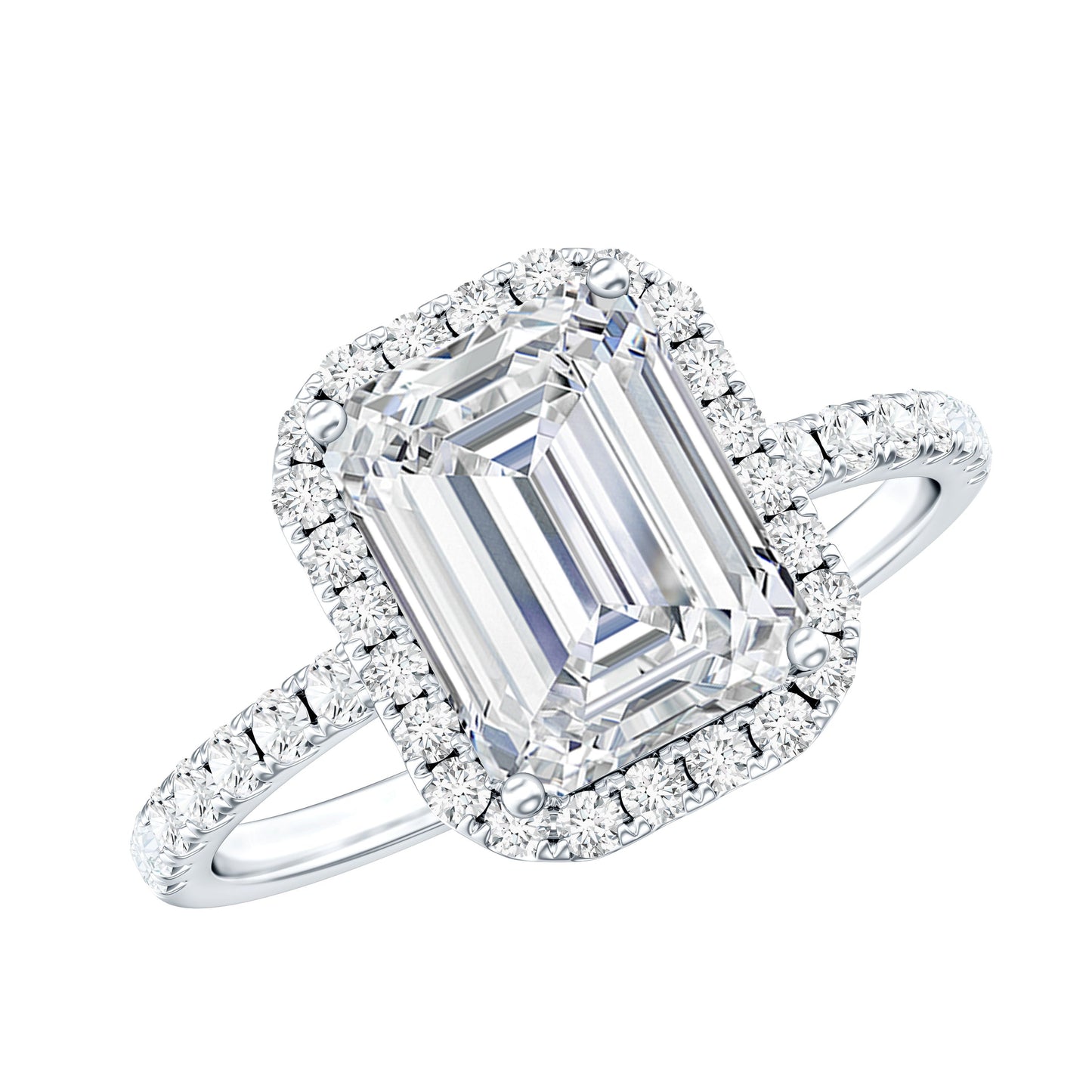 Certified Moissanite Emerald Cut Engagement Ring With Halo