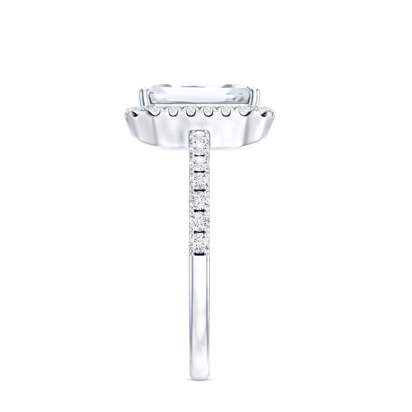 Certified Moissanite Emerald Cut Engagement Ring With Halo
