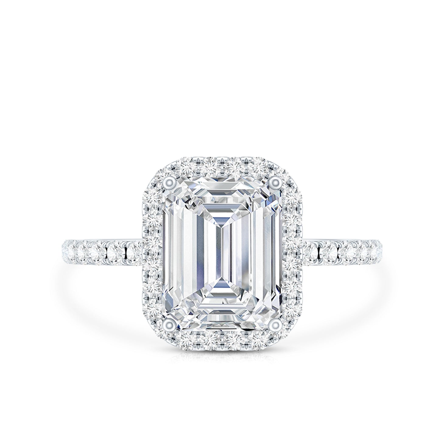 Certified Moissanite Emerald Cut Engagement Ring With Halo