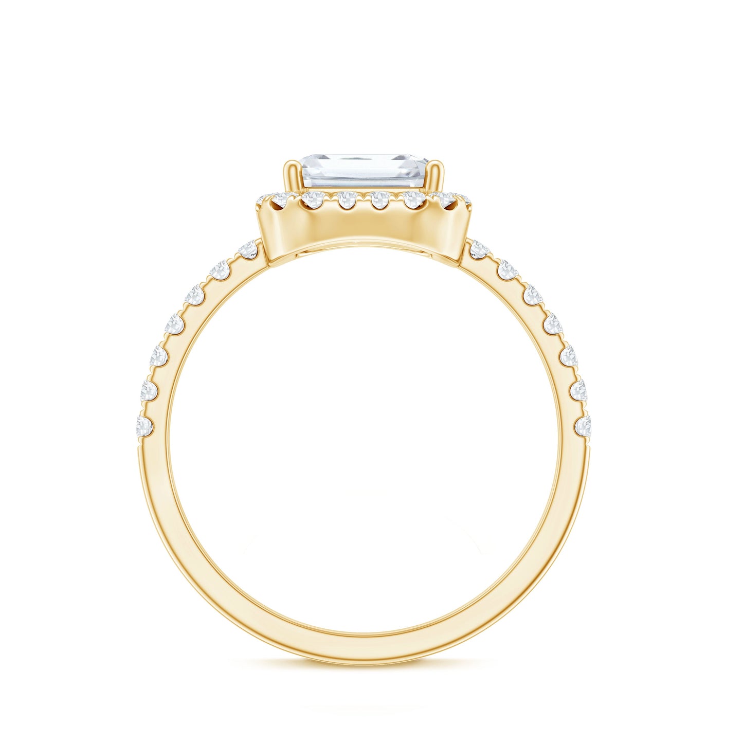Certified Moissanite Emerald Cut Engagement Ring With Halo