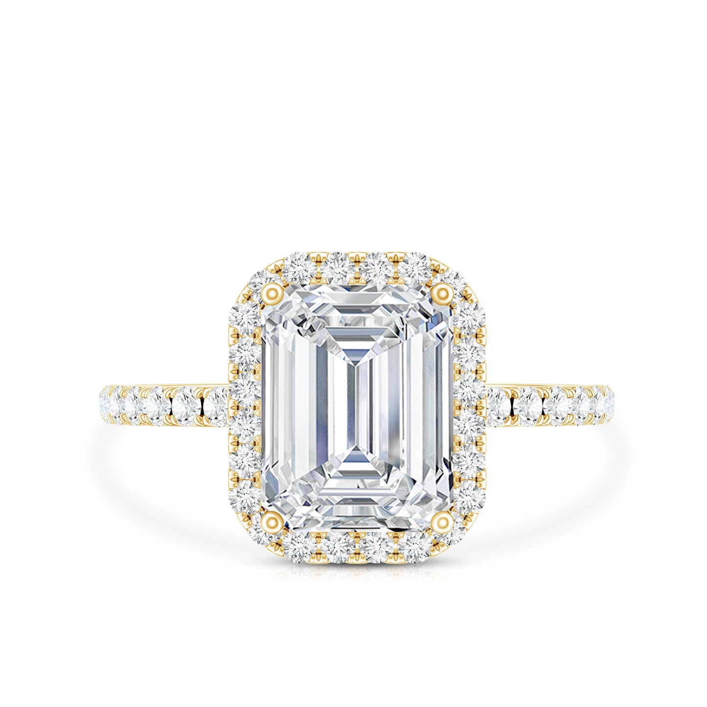 Certified Moissanite Emerald Cut Engagement Ring With Halo