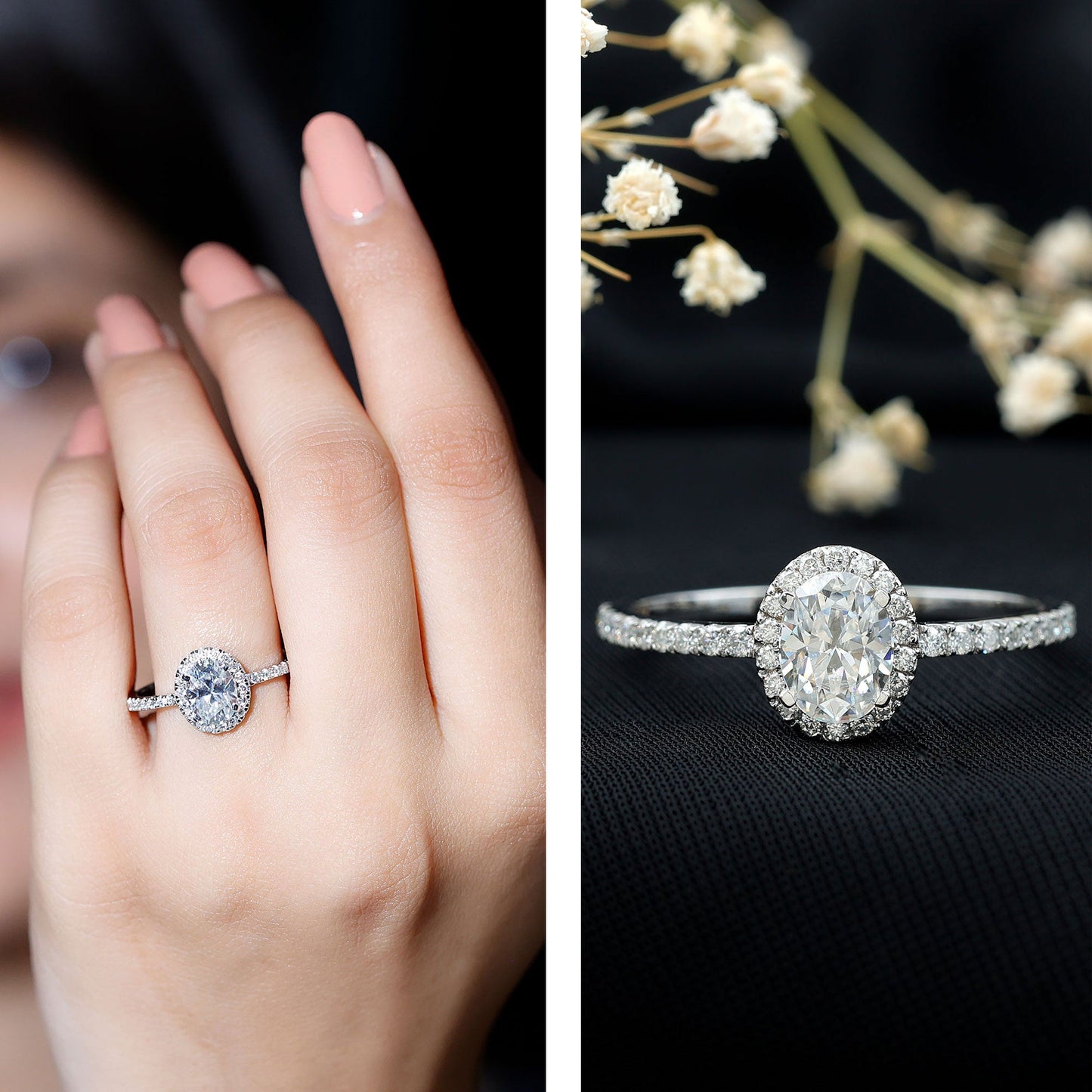 1.2 Carat Certified Moissanite Oval Halo Engagement Ring For Her
