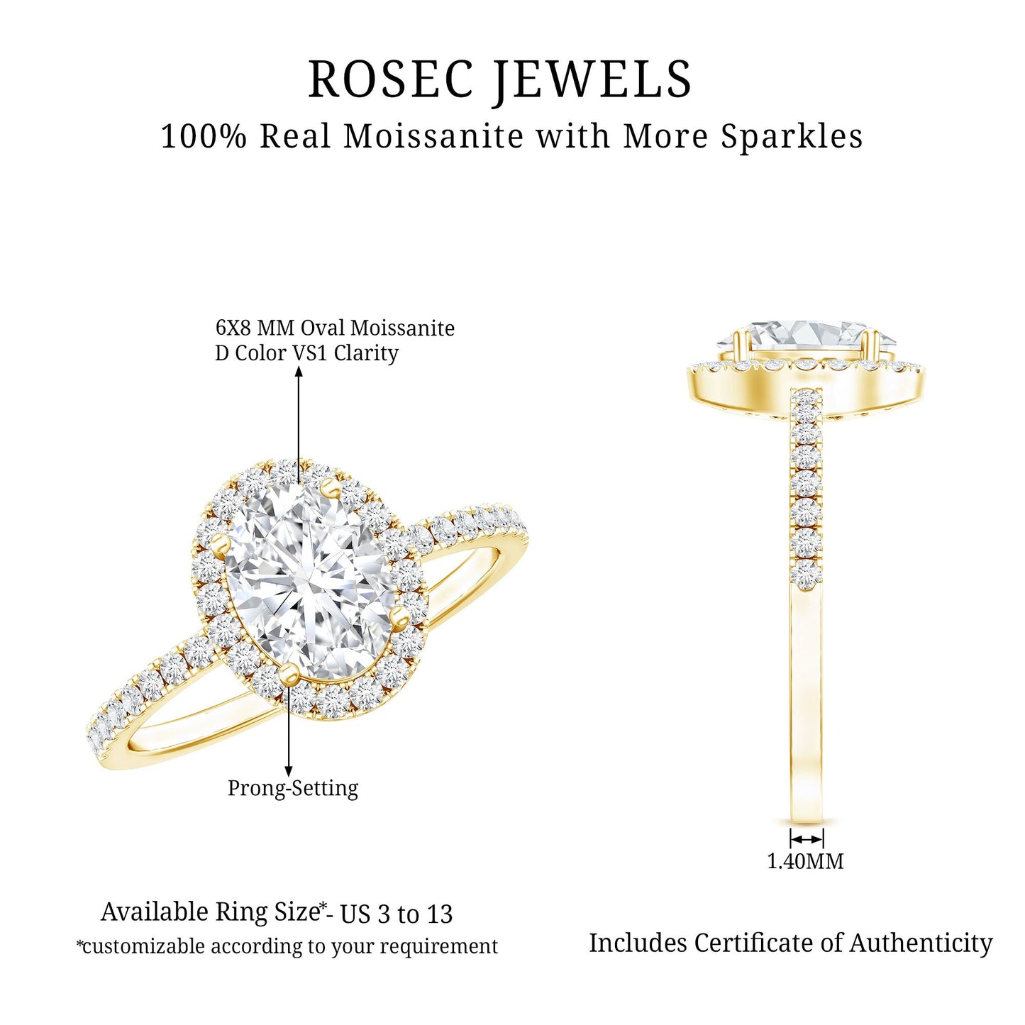 1.2 Carat Certified Moissanite Oval Halo Engagement Ring For Her