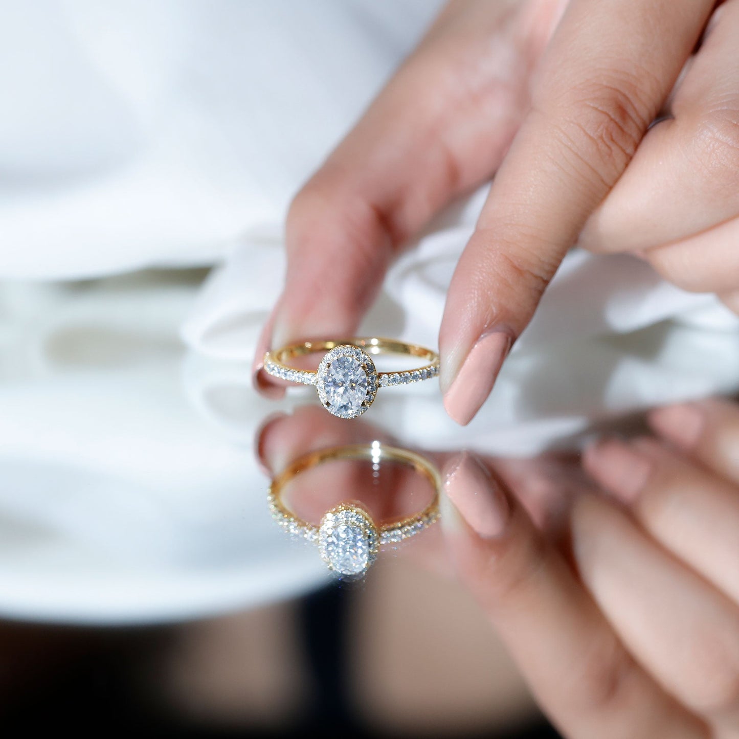 1.2 Carat Certified Moissanite Oval Halo Engagement Ring For Her