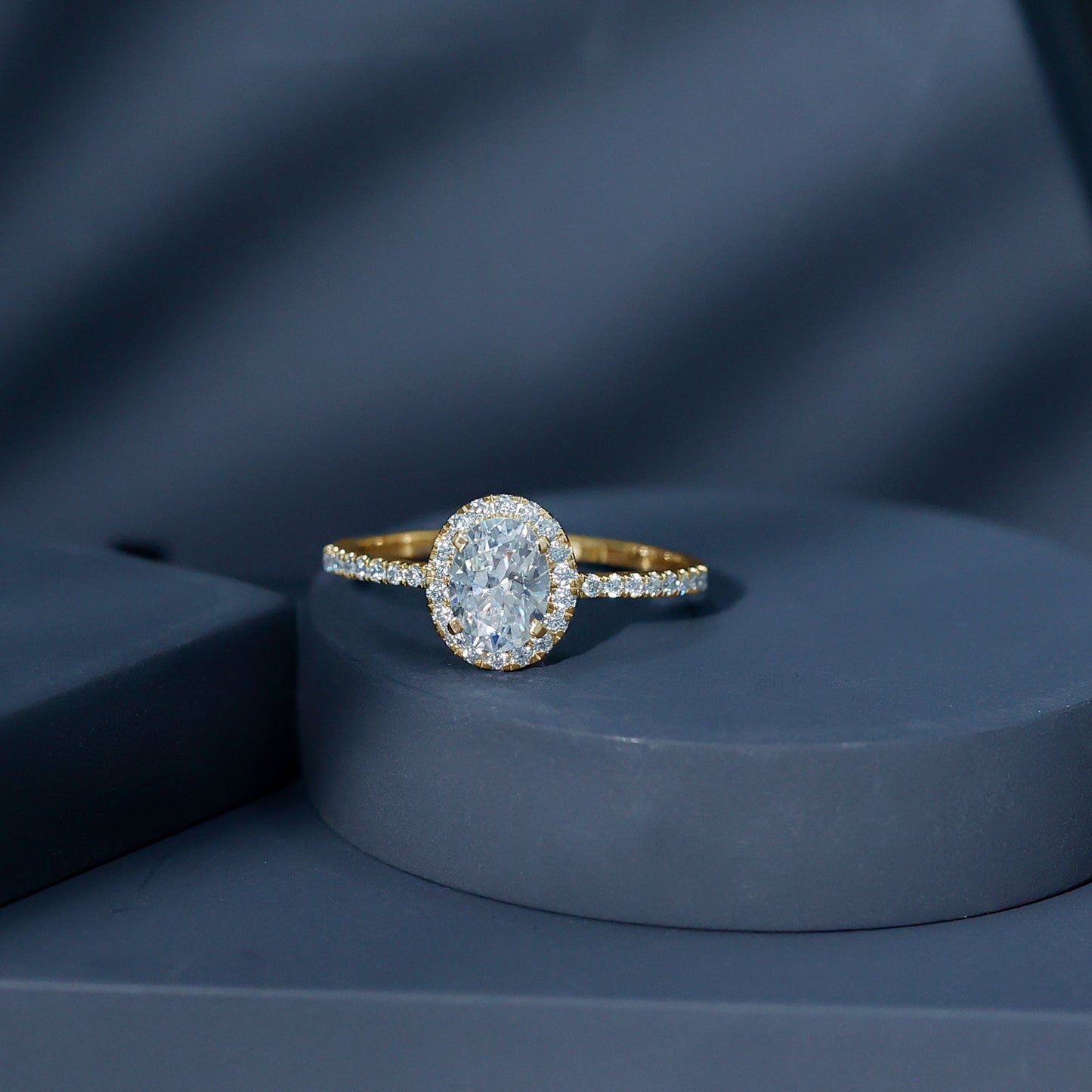 1.2 Carat Certified Moissanite Oval Halo Engagement Ring For Her
