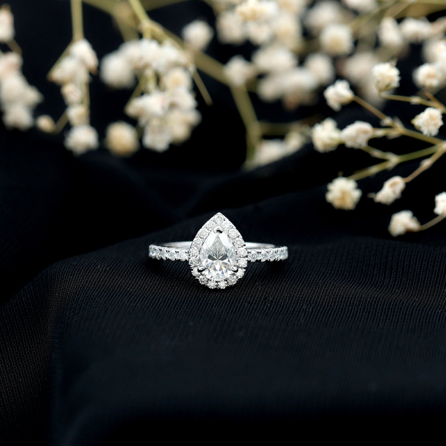 Certified Moissanite Teardrop Engagement Ring with Halo