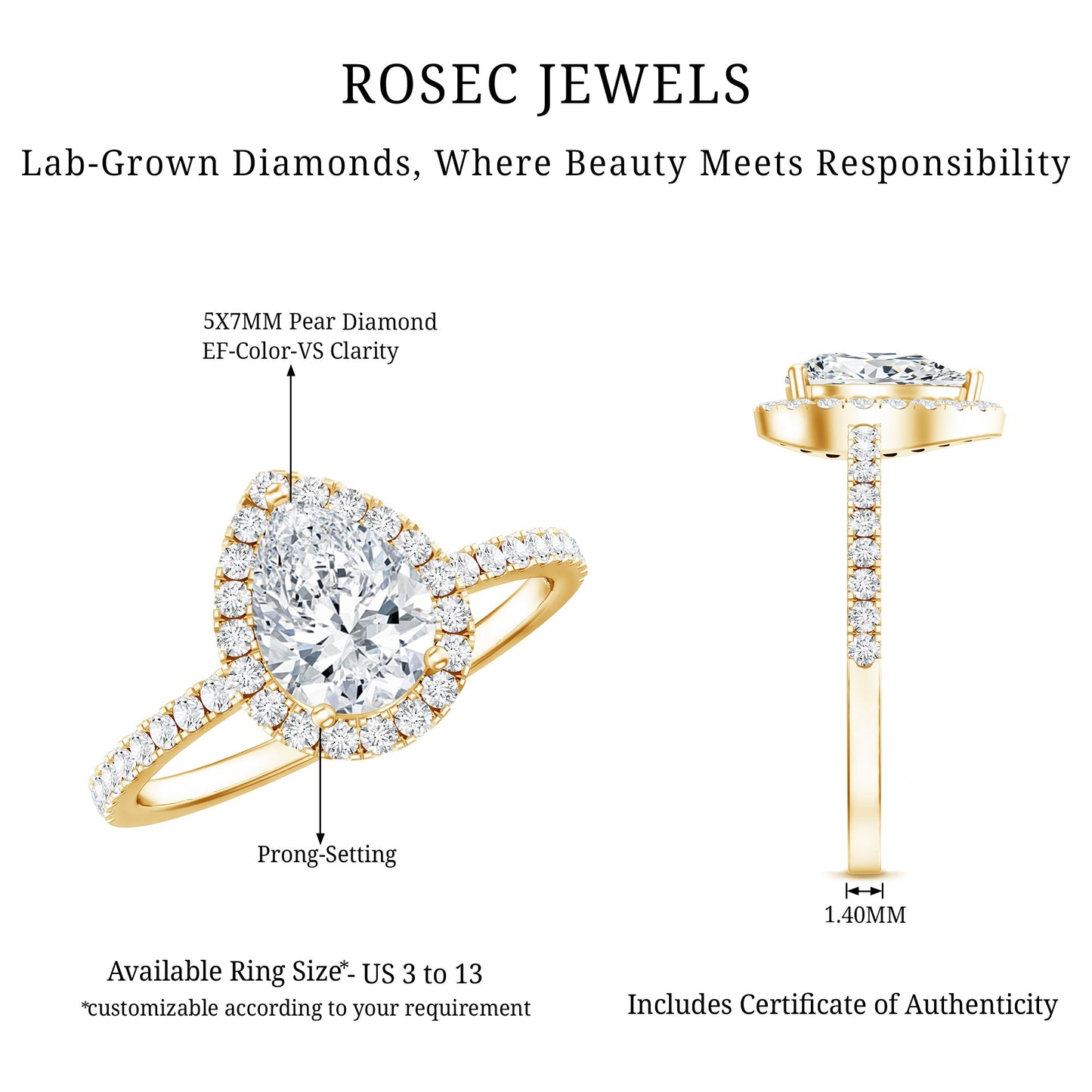 Certified Moissanite Teardrop Engagement Ring with Halo