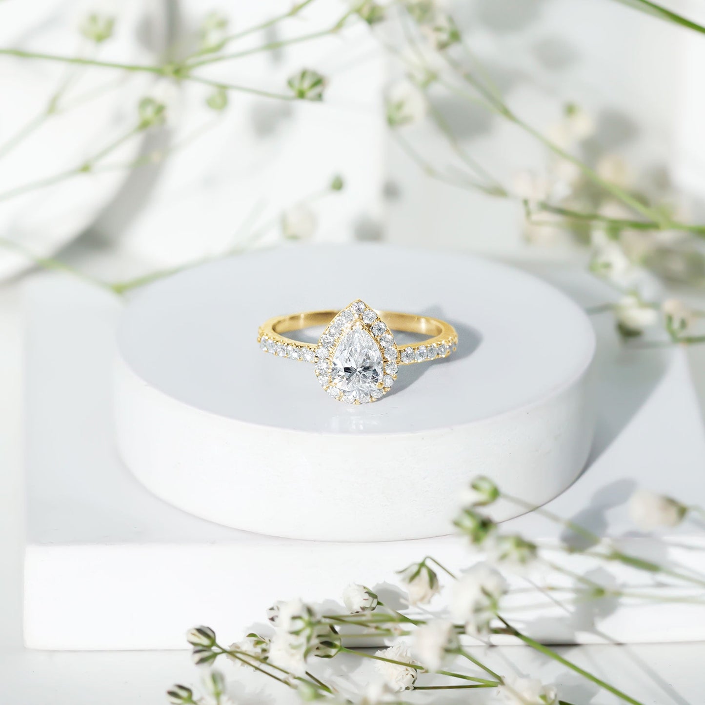 Certified Moissanite Teardrop Engagement Ring with Halo