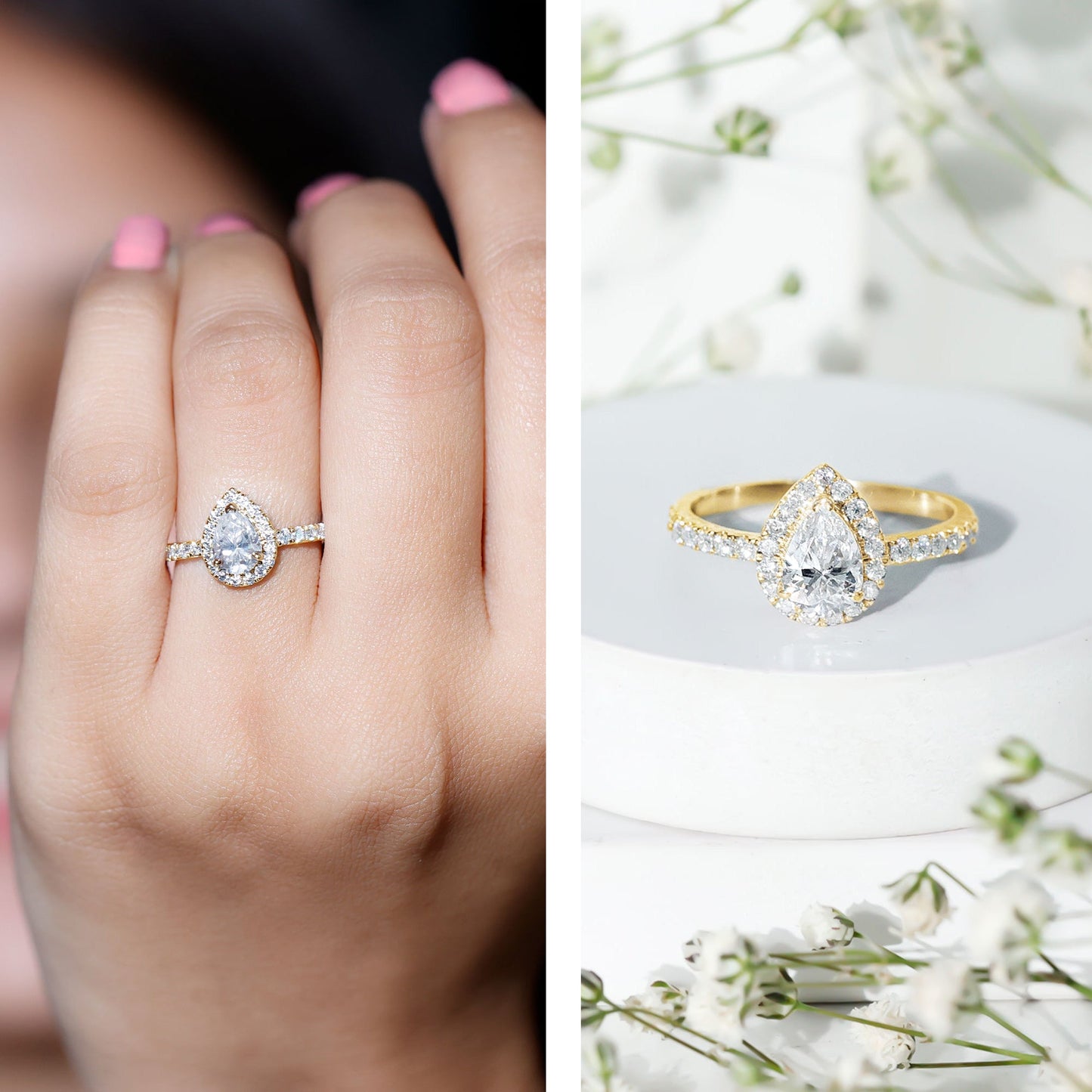 Certified Moissanite Teardrop Engagement Ring with Halo