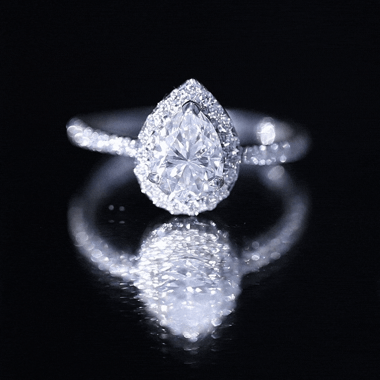 Pear Shape Moissanite Halo Engagement Ring for Women