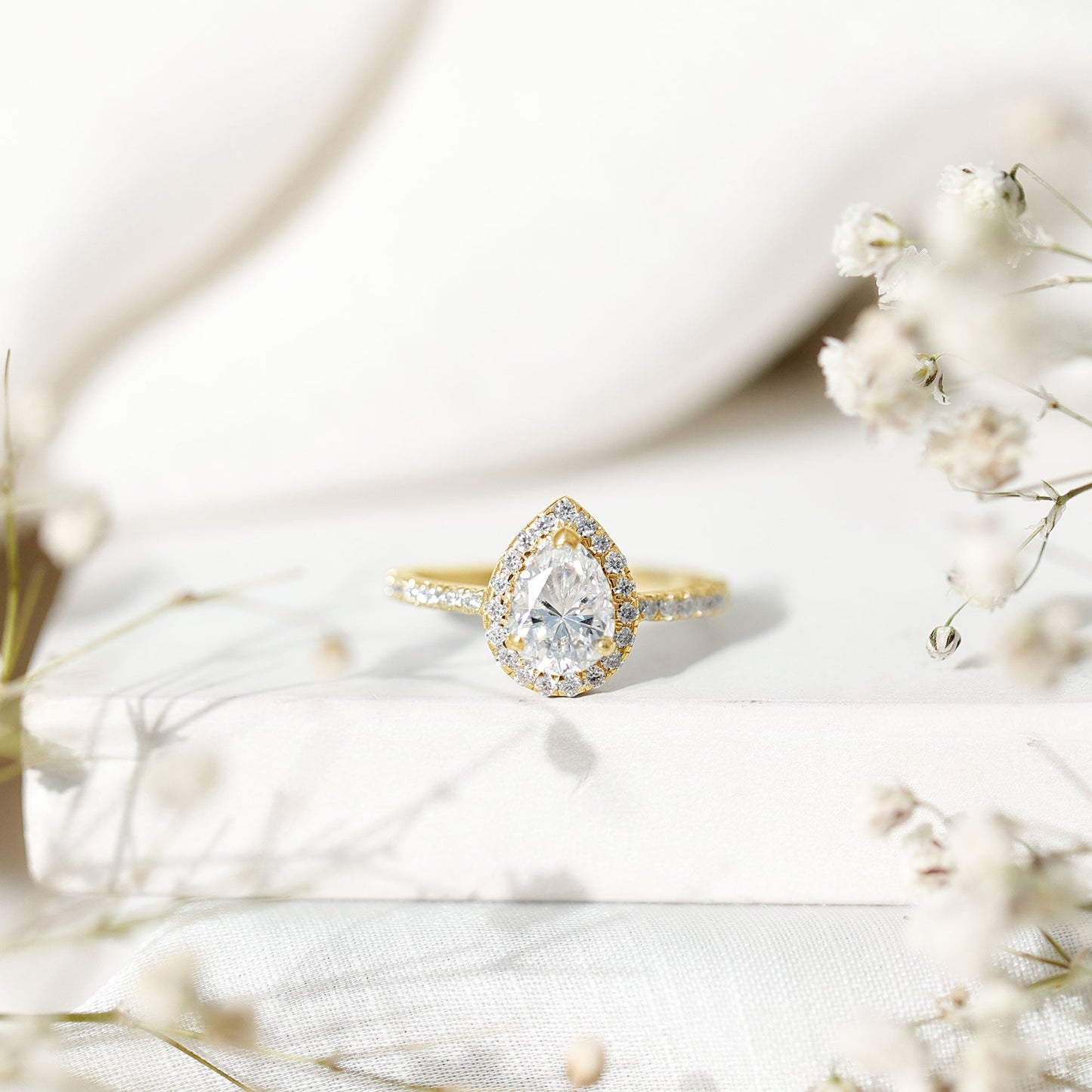 Pear Shape Moissanite Halo Engagement Ring for Women