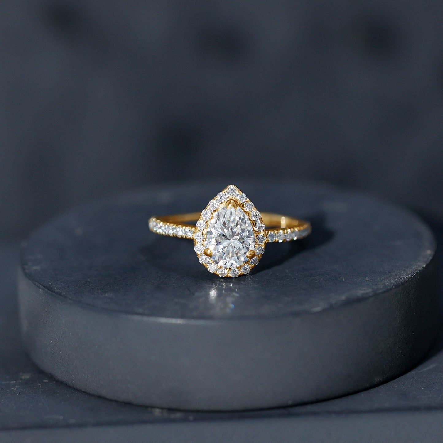Pear Shape Moissanite Halo Engagement Ring for Women