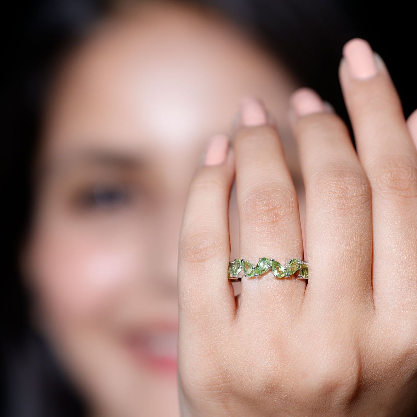 Natural Pear Shape Peridot Eternity Ring for Women