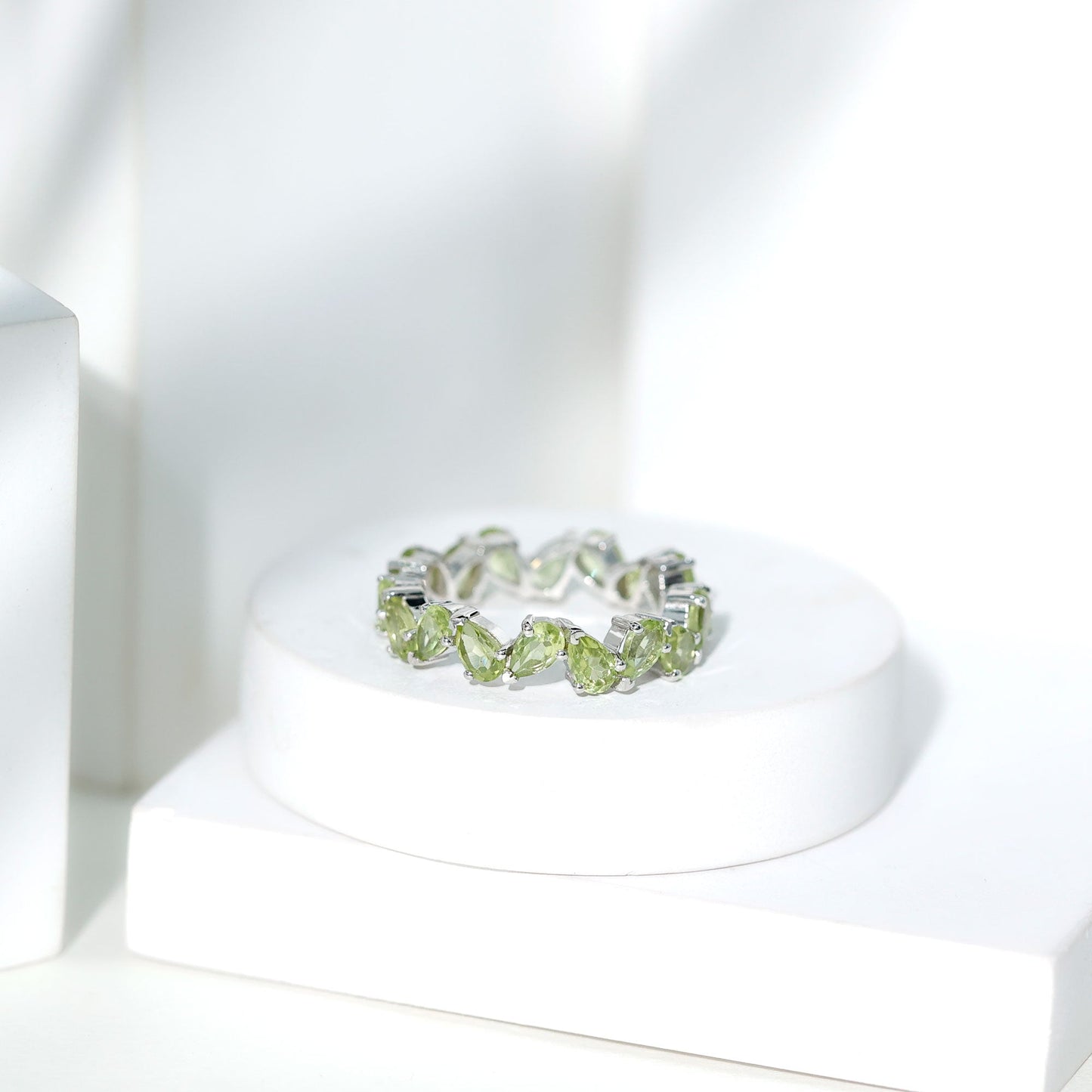 Natural Pear Shape Peridot Eternity Ring for Women