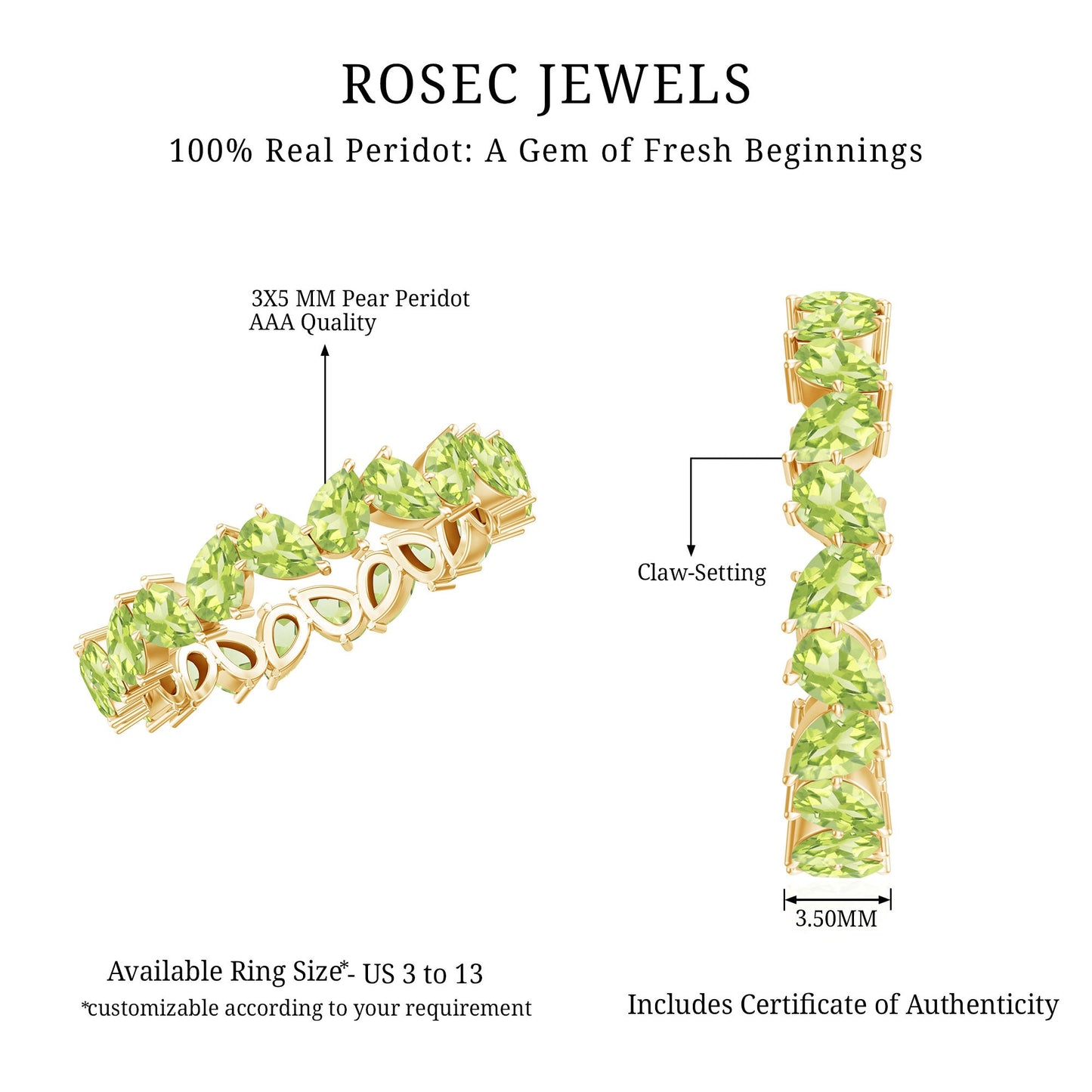 Natural Pear Shape Peridot Eternity Ring for Women