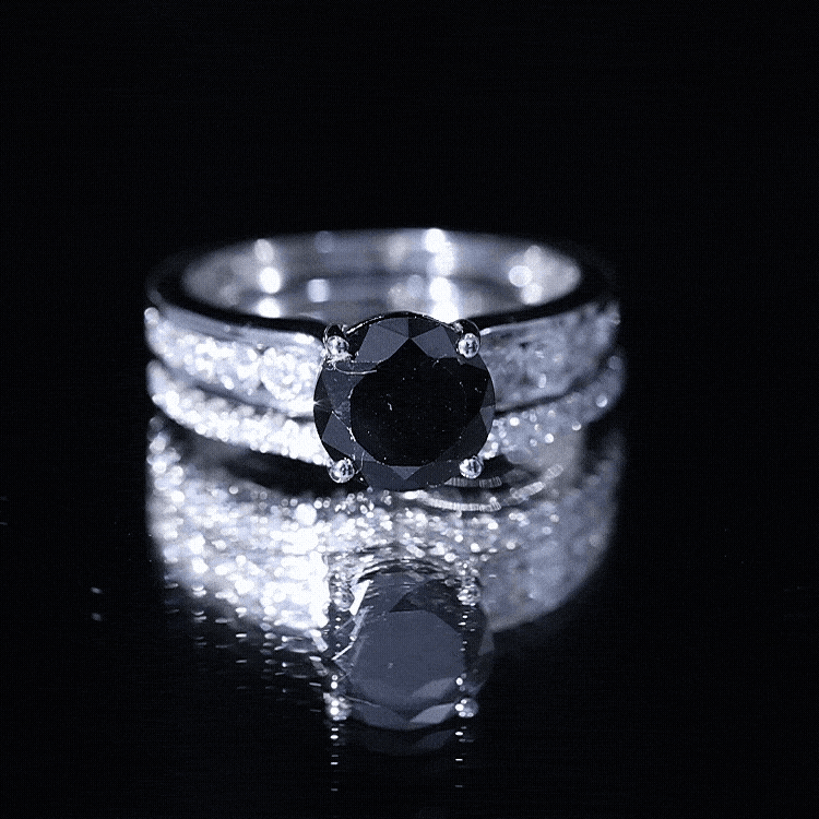 2 Carat Lab Grown Black Diamond Engagement Ring with Moissanite Enhancer