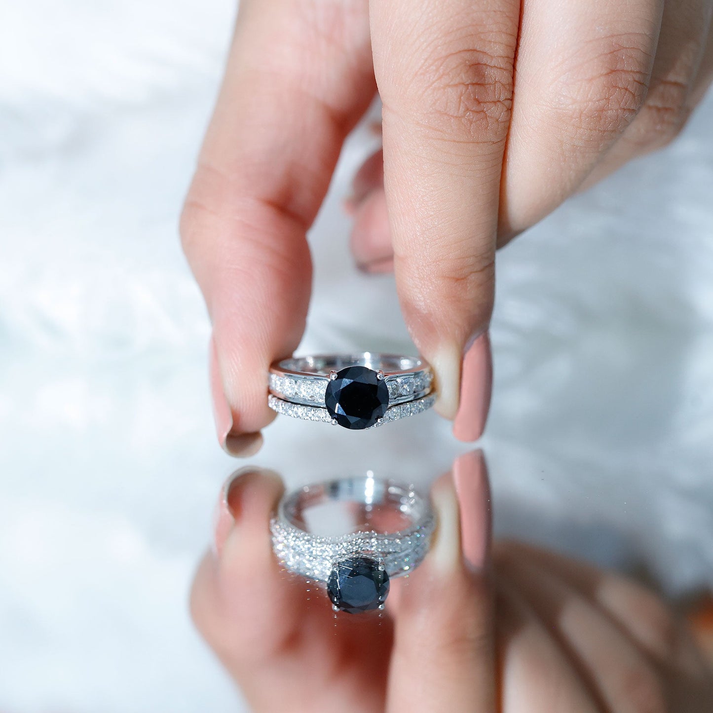 2 Carat Lab Grown Black Diamond Engagement Ring with Moissanite Enhancer