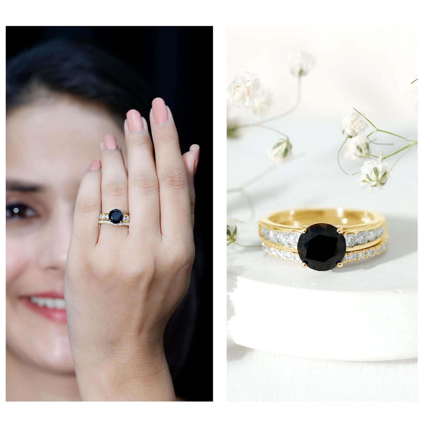 2 Carat Lab Grown Black Diamond Engagement Ring with Moissanite Enhancer