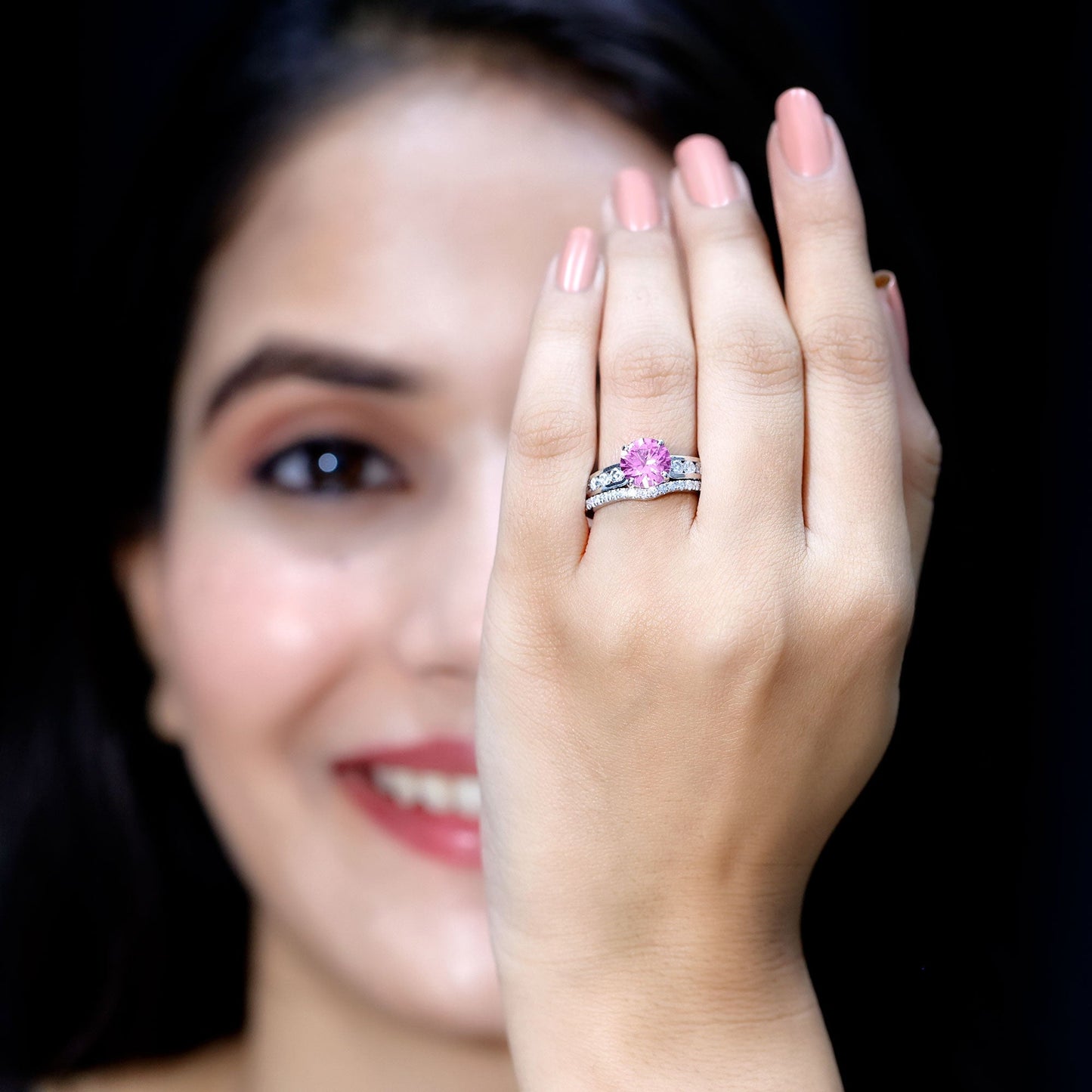 2.25 Carat Lab Grown Pink Sapphire Solitaire Bridal Ring Set