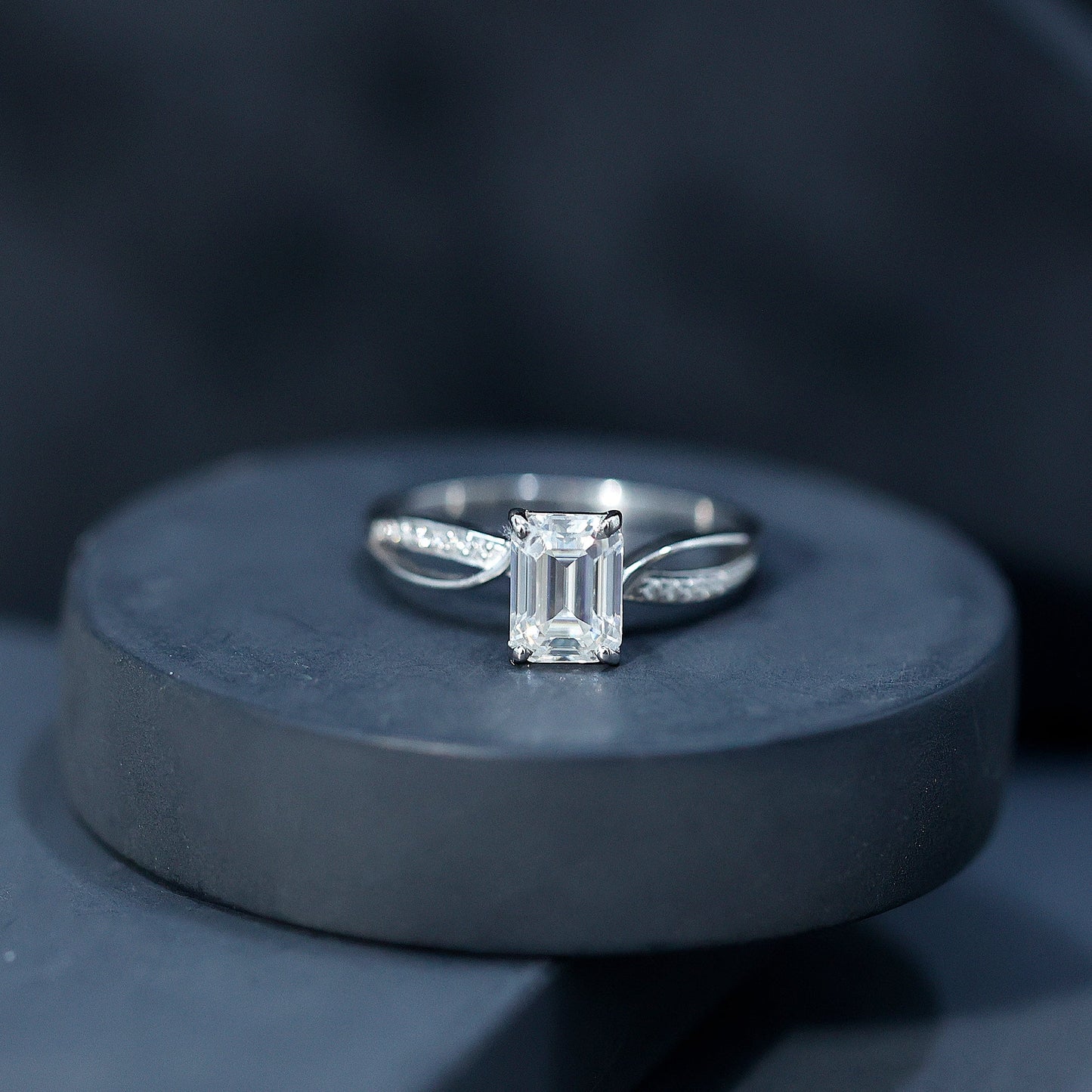 Certified 6X8 MM Emerald Cut Moissanite Infinity Engagement Ring