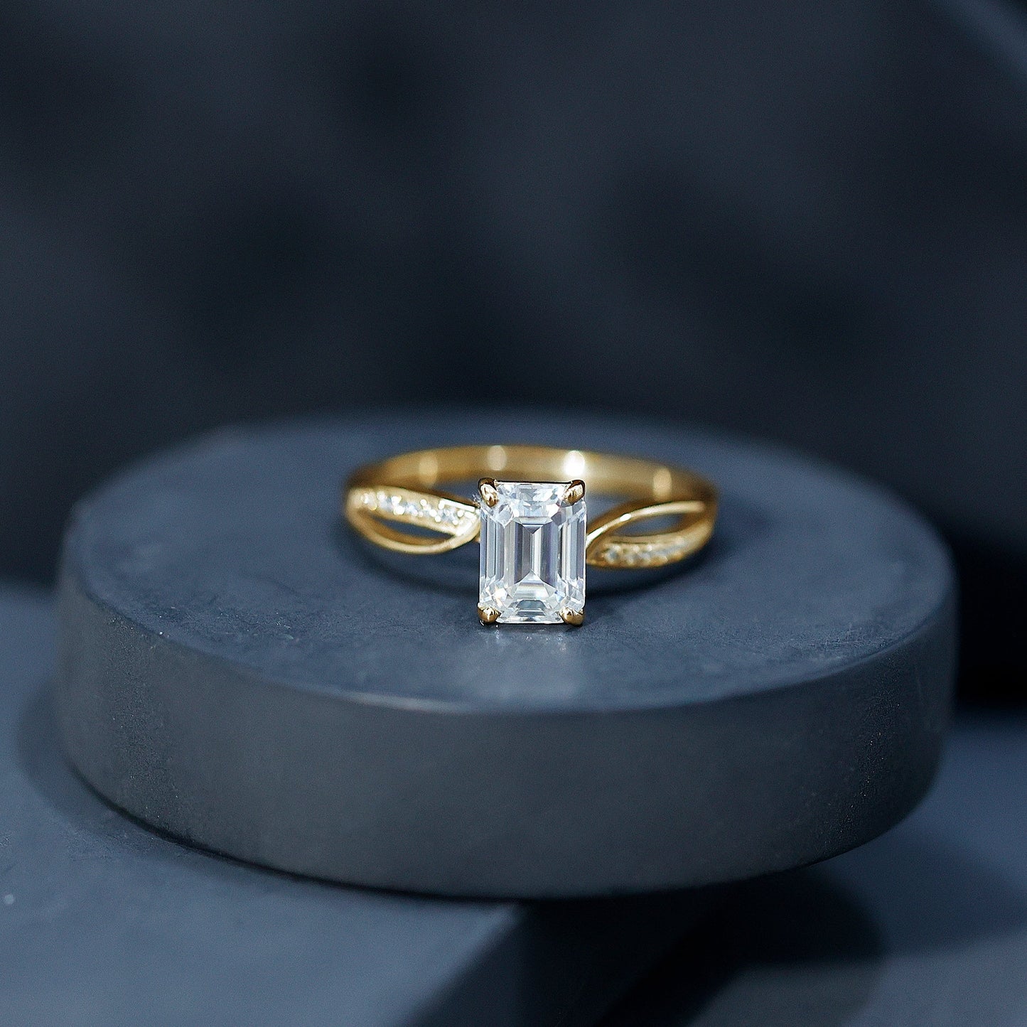 Certified 6X8 MM Emerald Cut Moissanite Infinity Engagement Ring
