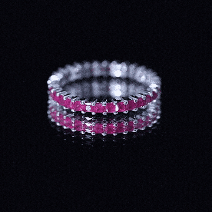 Princess Cut Ruby Eternity Ring – Thin Ruby Wedding Band in Shared Prong Setting | Real AAA Ruby