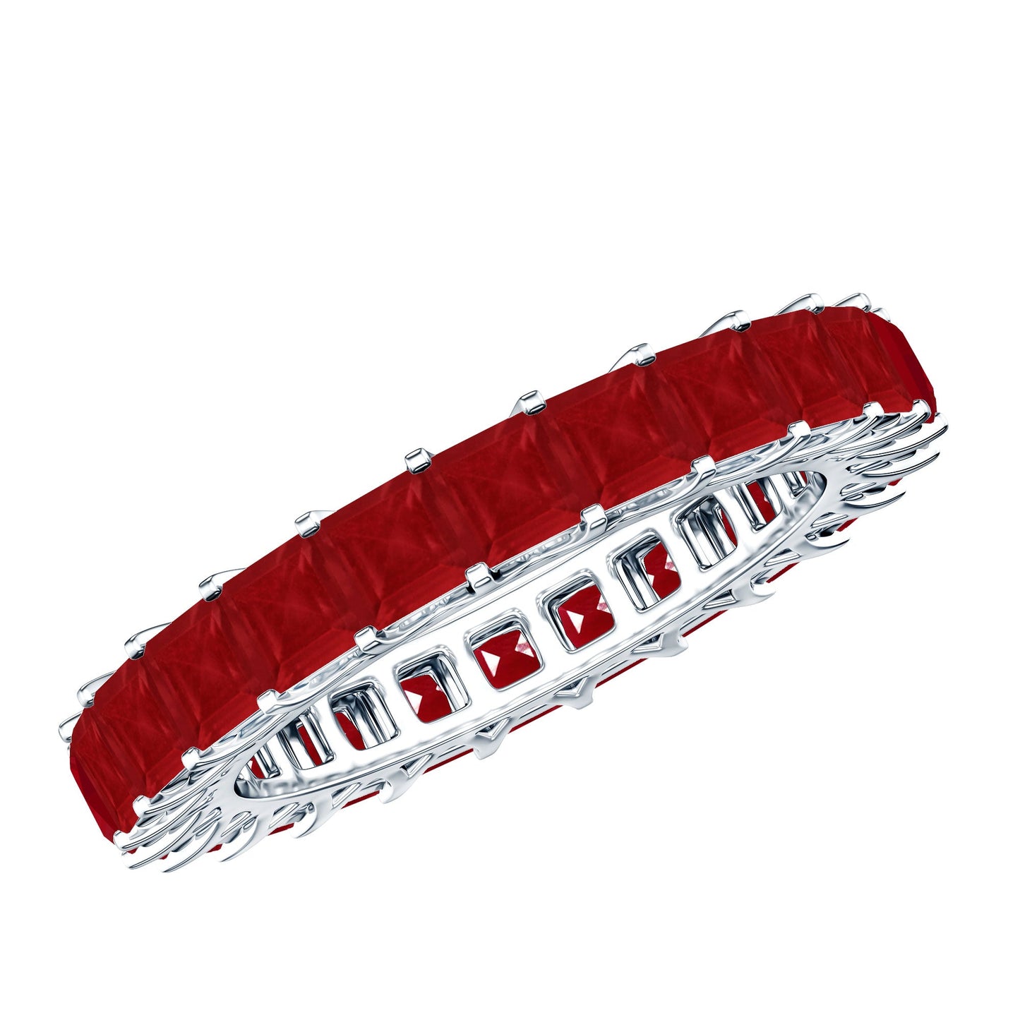 Princess Cut Ruby Eternity Ring – Thin Ruby Wedding Band in Shared Prong Setting | Real AAA Ruby